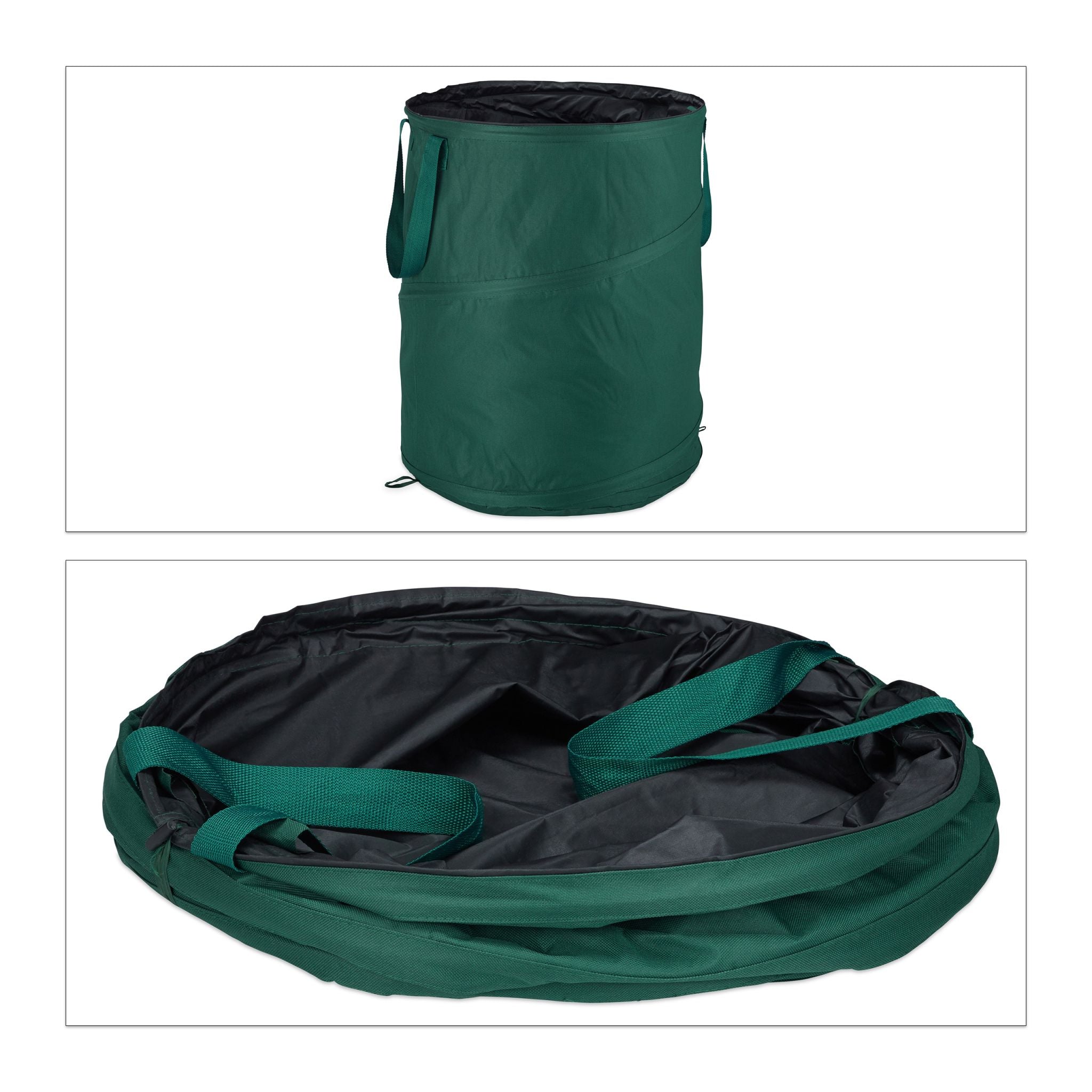 Laubsack Selbstaufstellend 160 L 3er-Set Dunkelgrün-Schwarz von Relaxdays