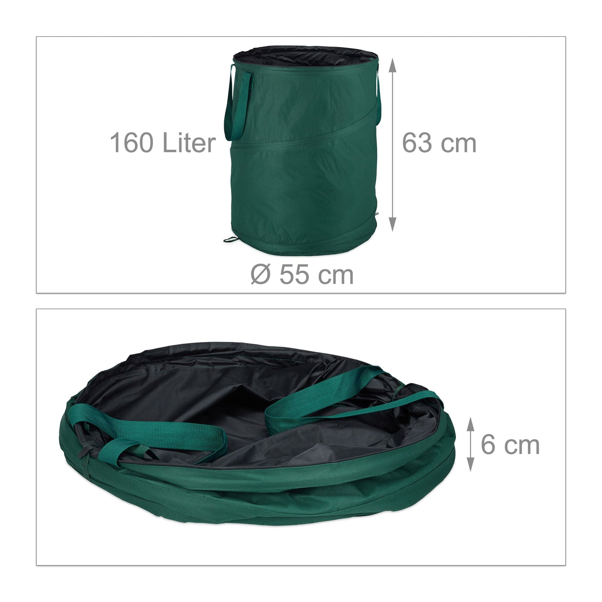 Laubsack Selbstaufstellend 160 L 3er-Set Dunkelgrün-Schwarz von Relaxdays