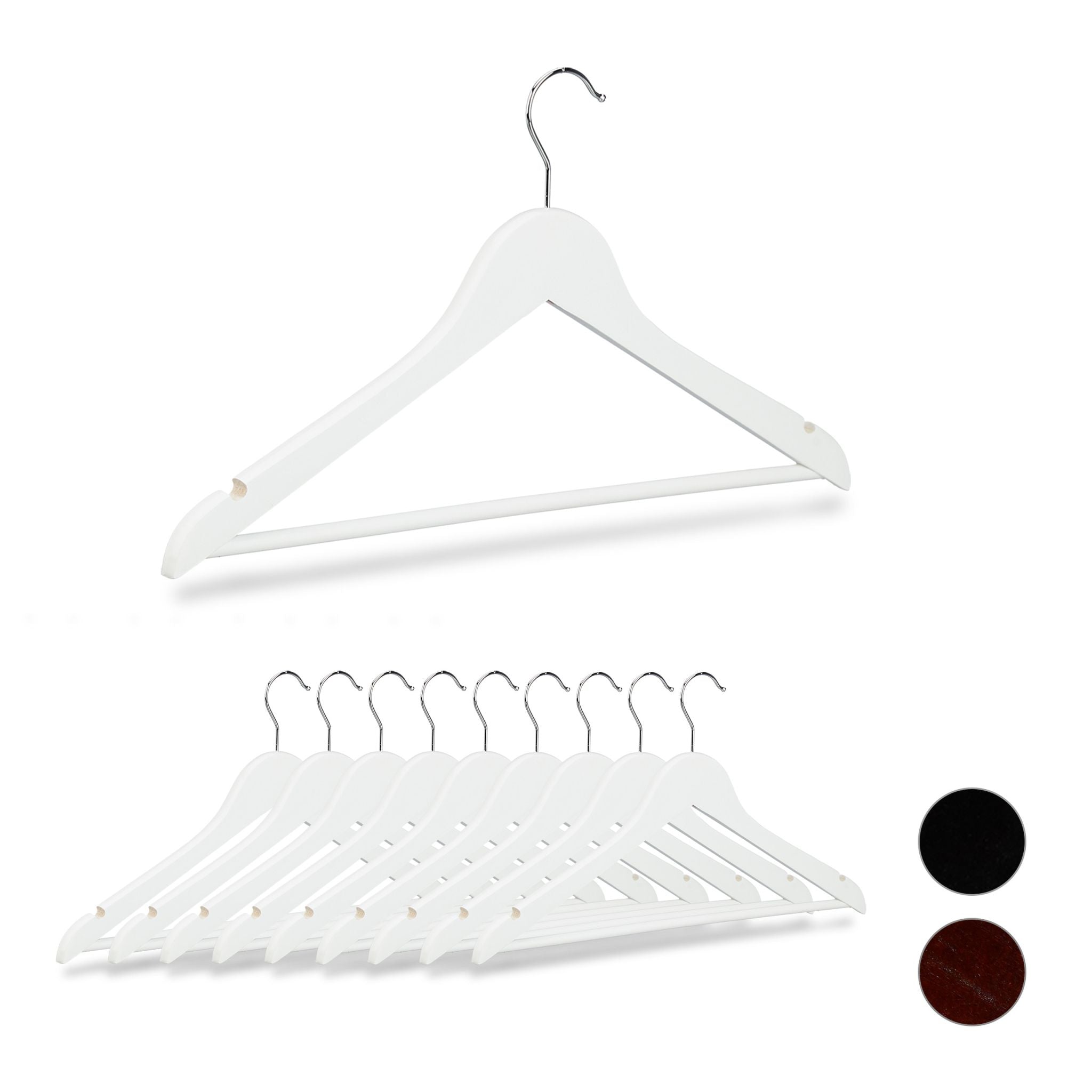 Kleiderbügel Holz 10er-Set Weiss-Silber von Relaxdays