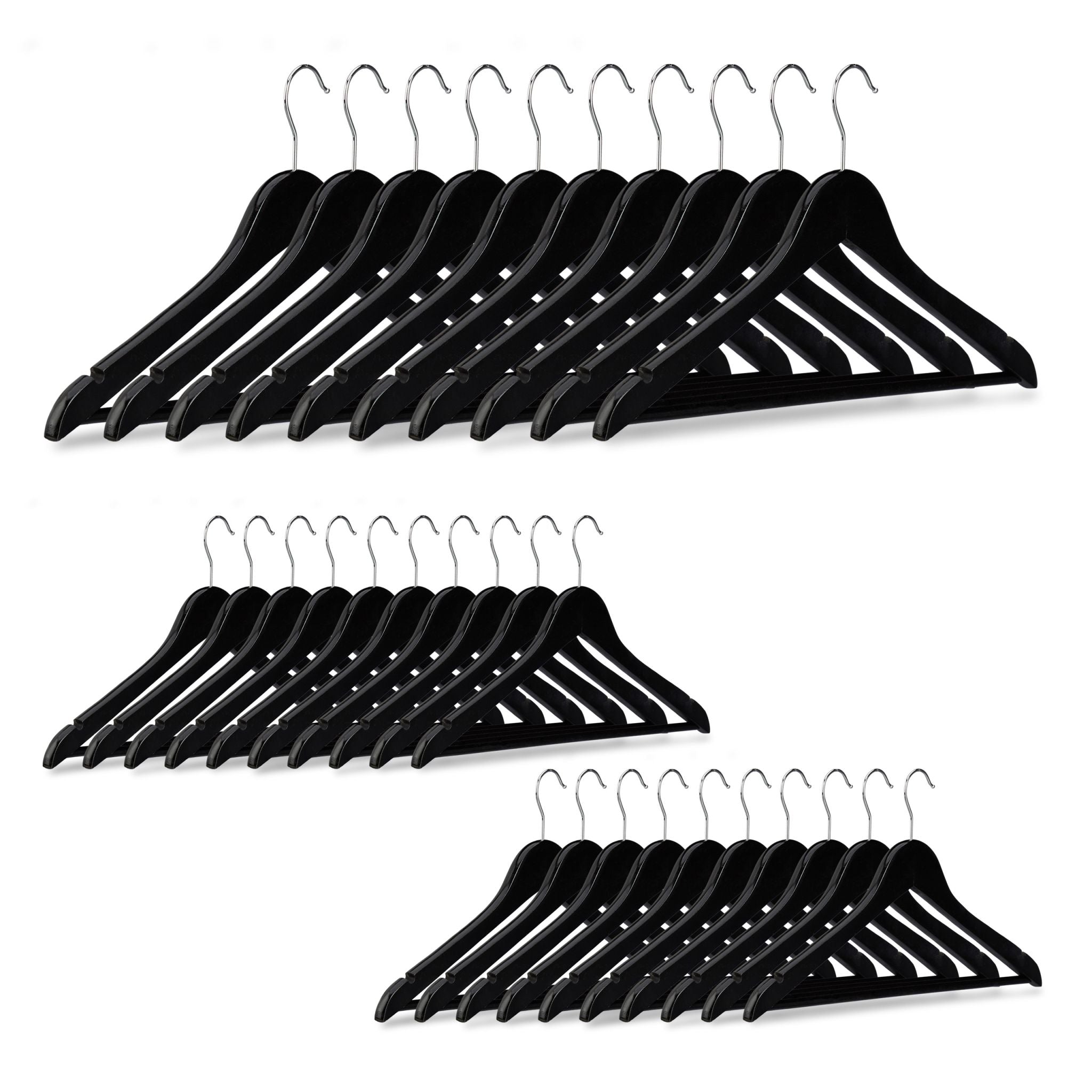 Kleiderbügel Holz 30er-Set Schwarz-Silber von Relaxdays