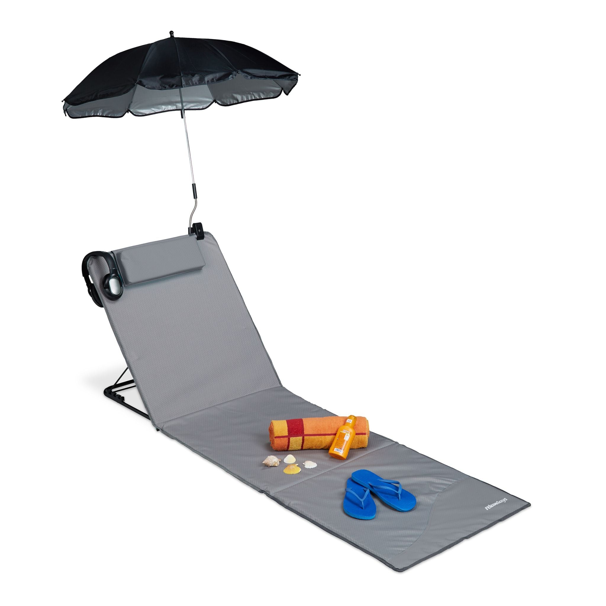 Strandmatte mit Sonnenschirm Schwarz-Grau