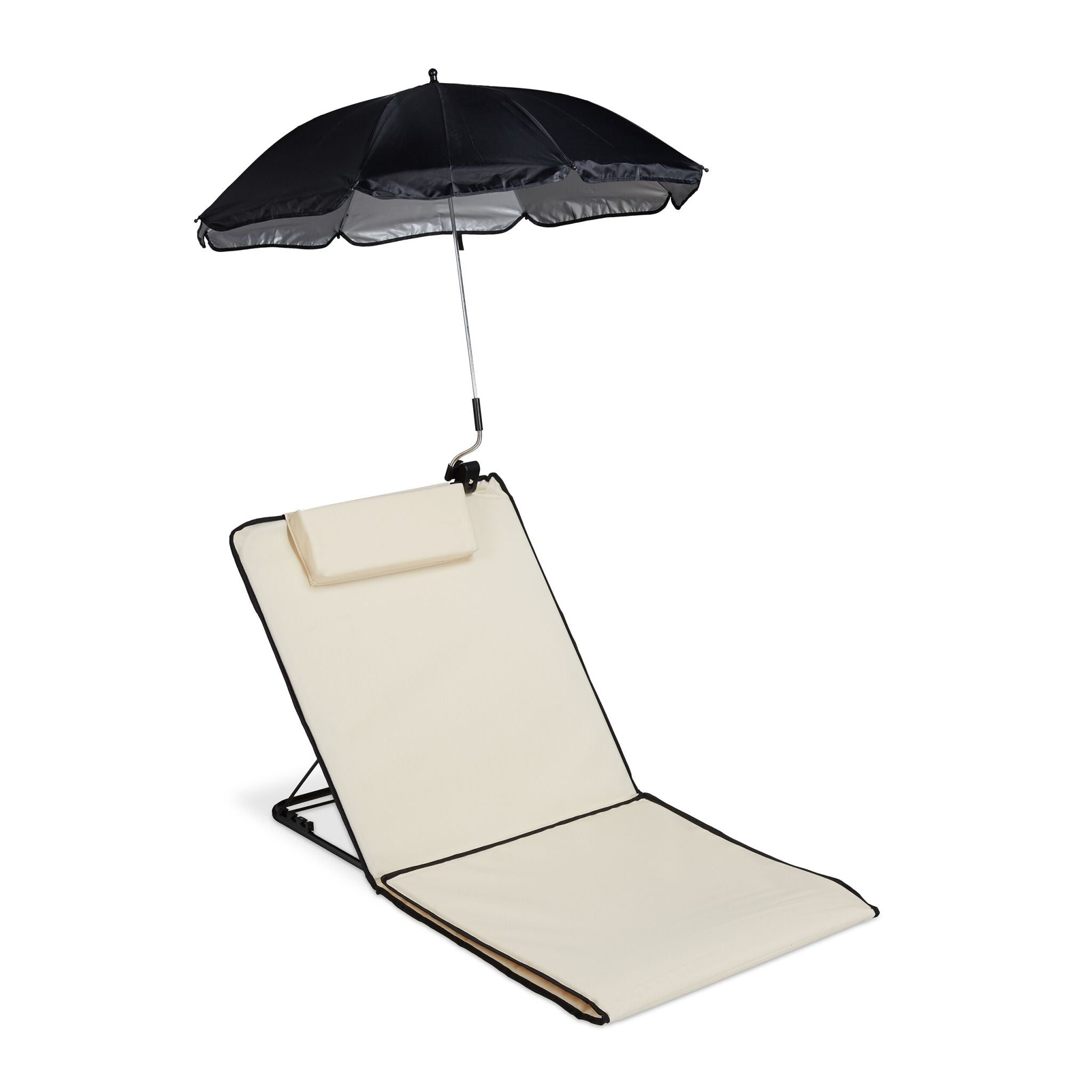 Strandmatte mit Sonnenschirm Beige-Schwarz