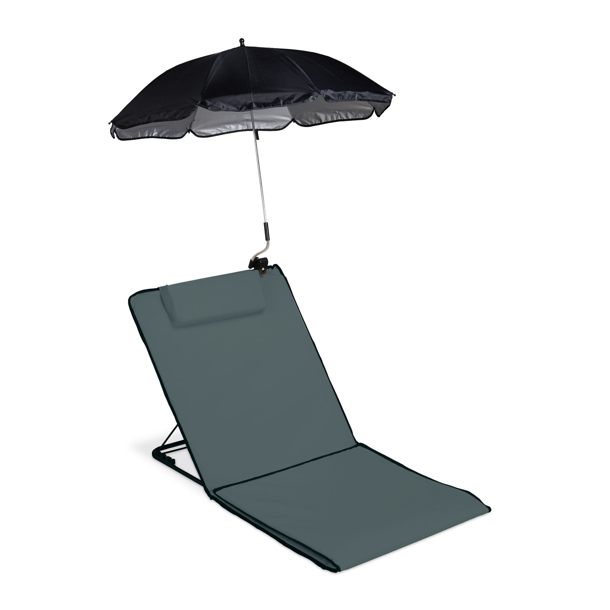Strandmatte mit Sonnenschirm Anthrazit-Schwarz