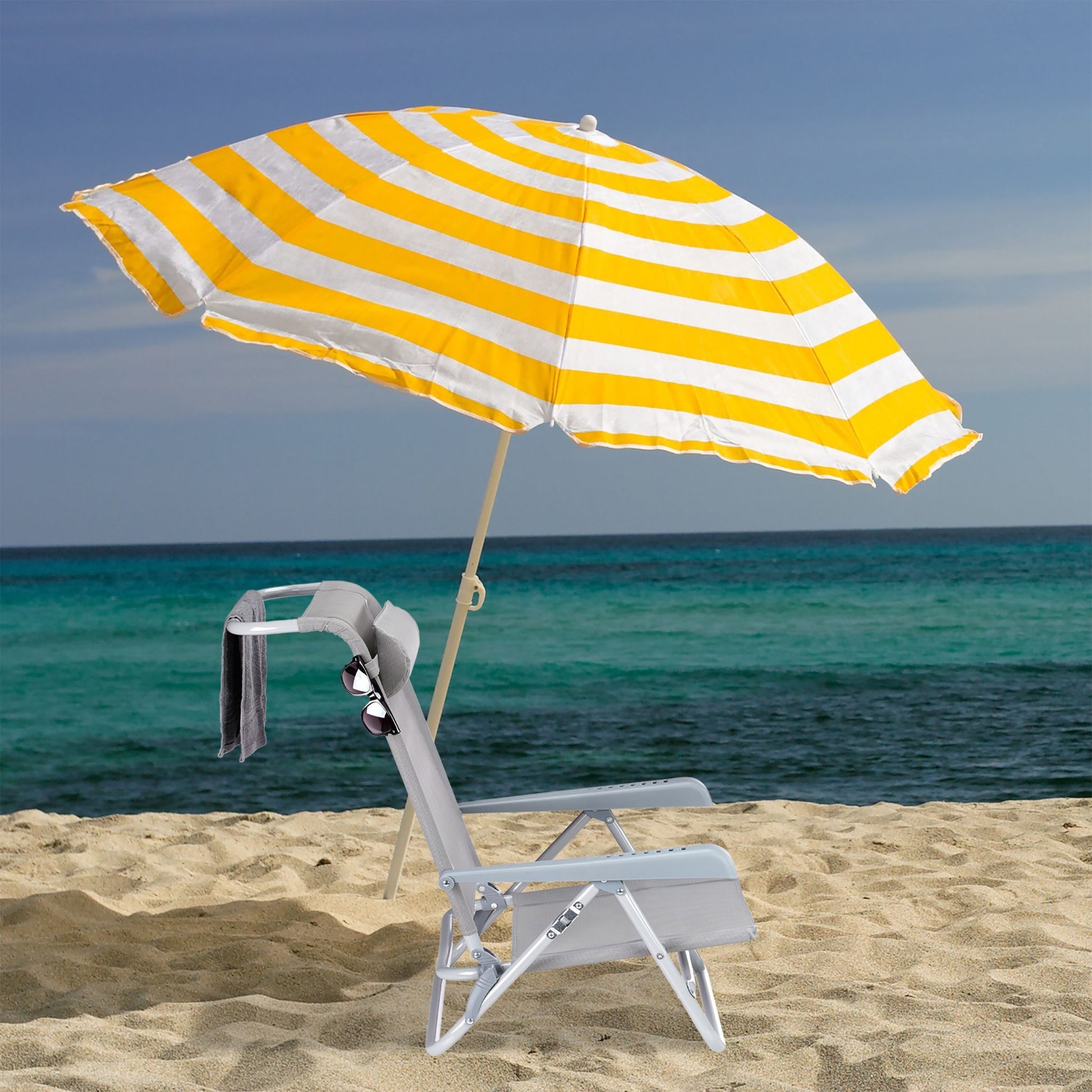 Klappbarer Liegestuhl mit Nackenkissen Grau von Relaxdays