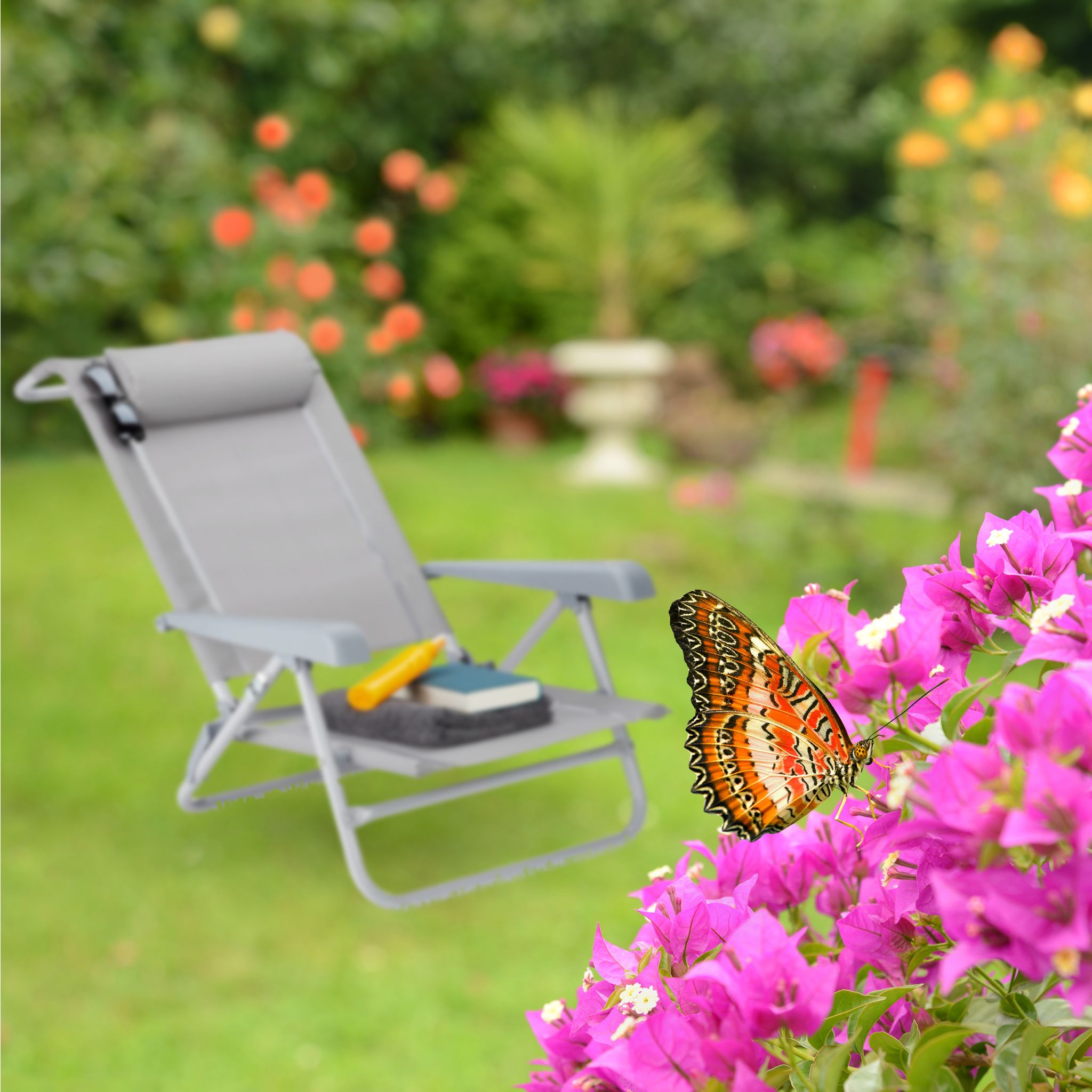 Klappbarer Liegestuhl mit Nackenkissen Grau von Relaxdays