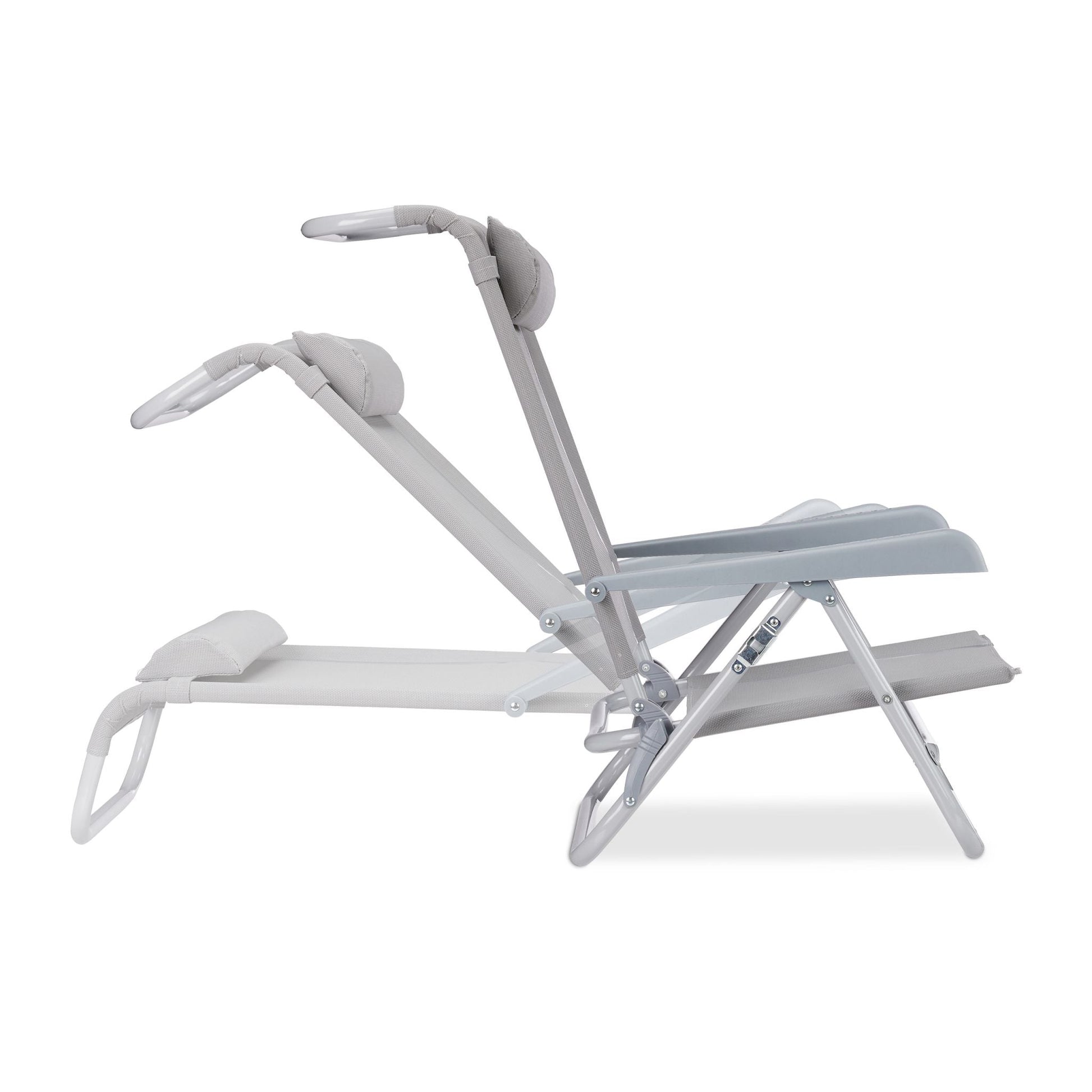 Klappbarer Liegestuhl mit Nackenkissen Grau von Relaxdays