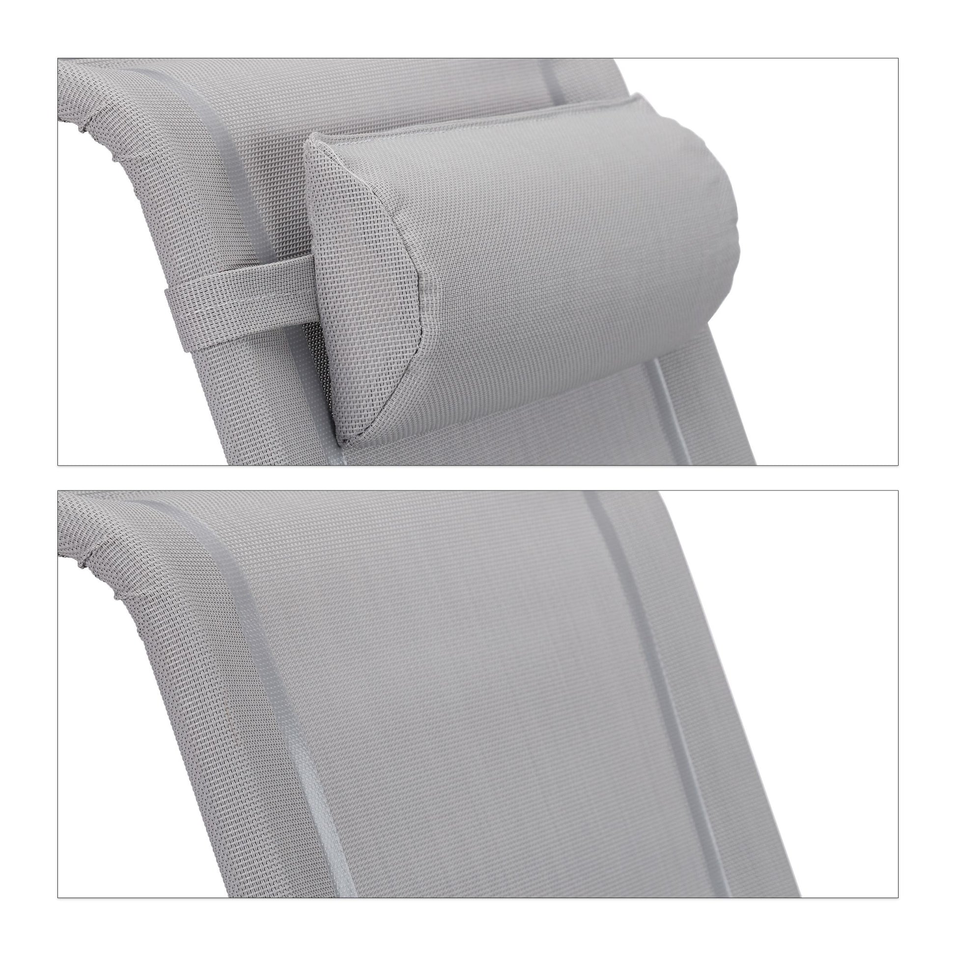 Klappbarer Liegestuhl mit Nackenkissen Grau von Relaxdays