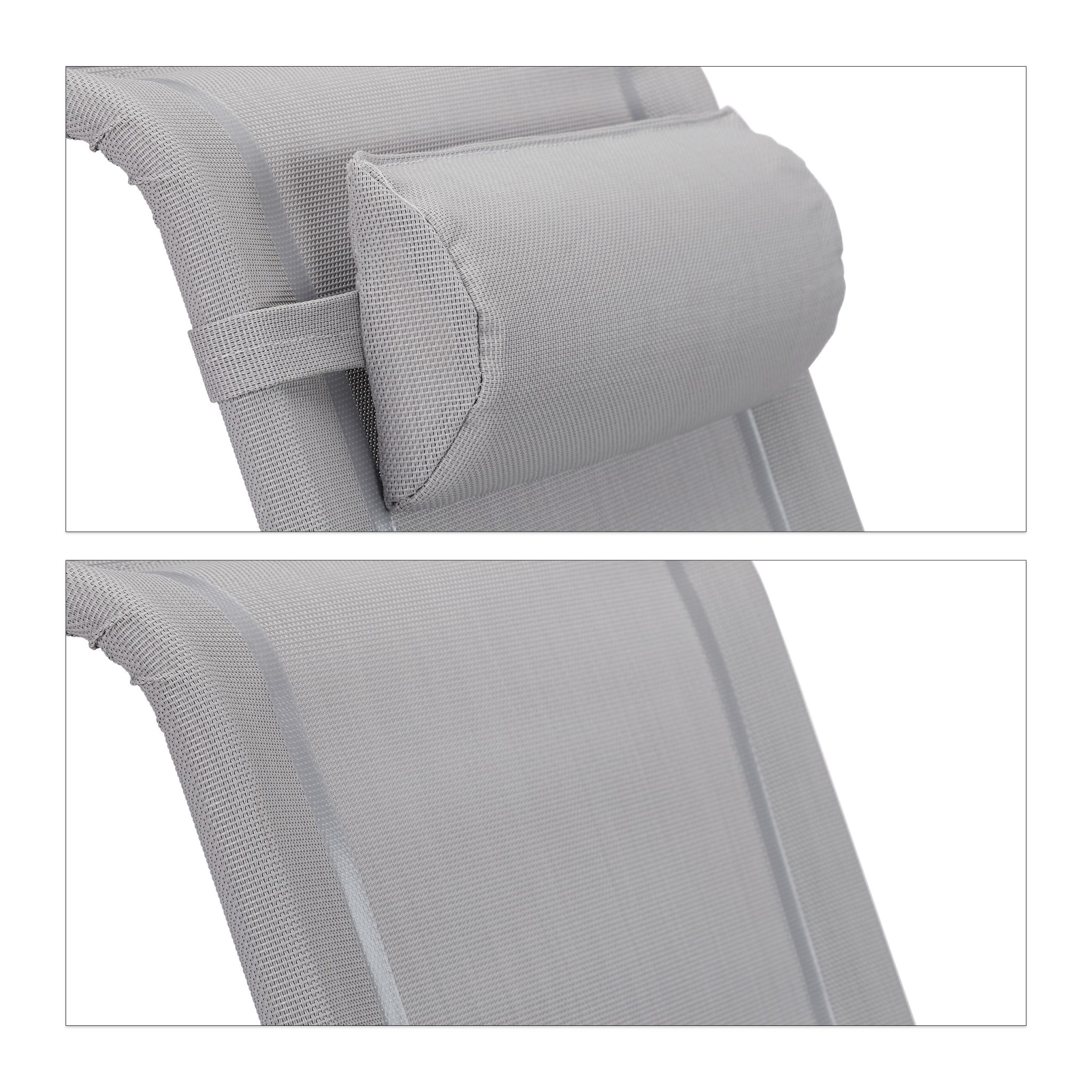 Klappbarer Liegestuhl mit Nackenkissen Grau von Relaxdays