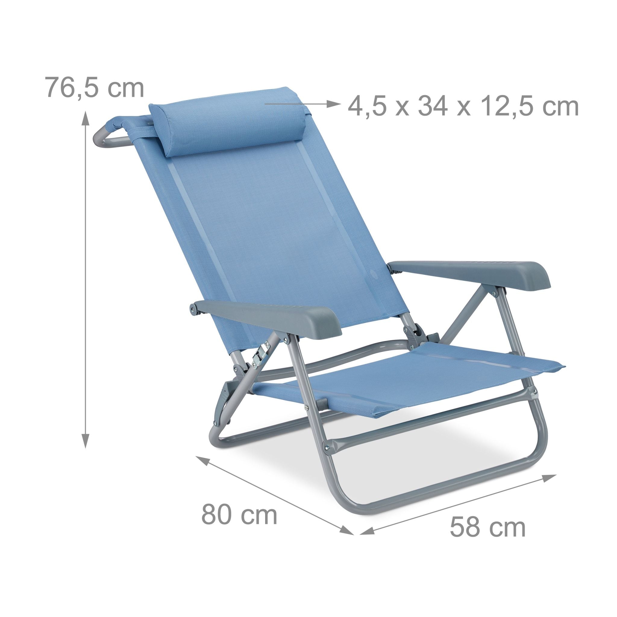 Klappbarer Liegestuhl mit Nackenkissen Hellblau-Grau von Relaxdays