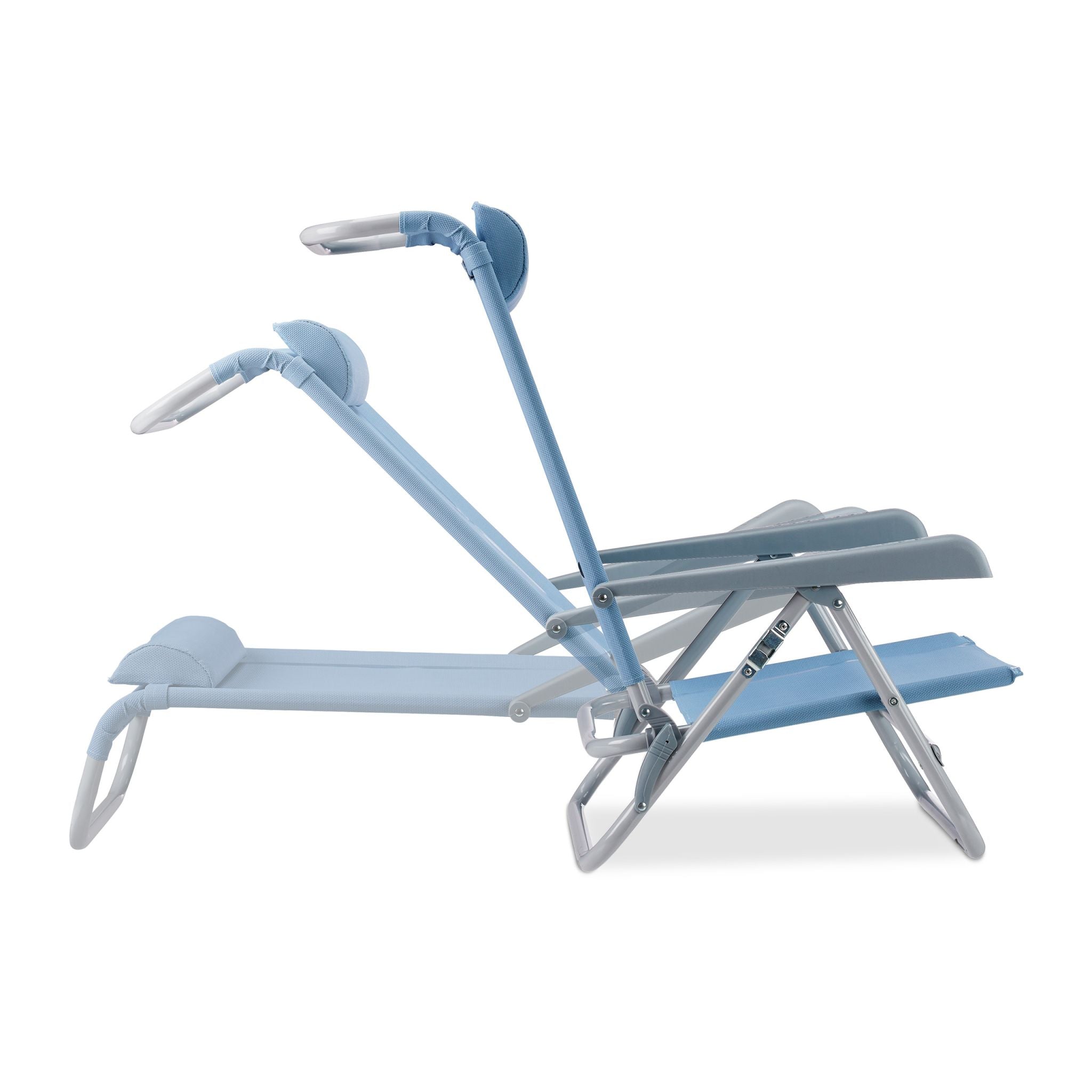 Klappbarer Liegestuhl mit Nackenkissen Hellblau-Grau von Relaxdays