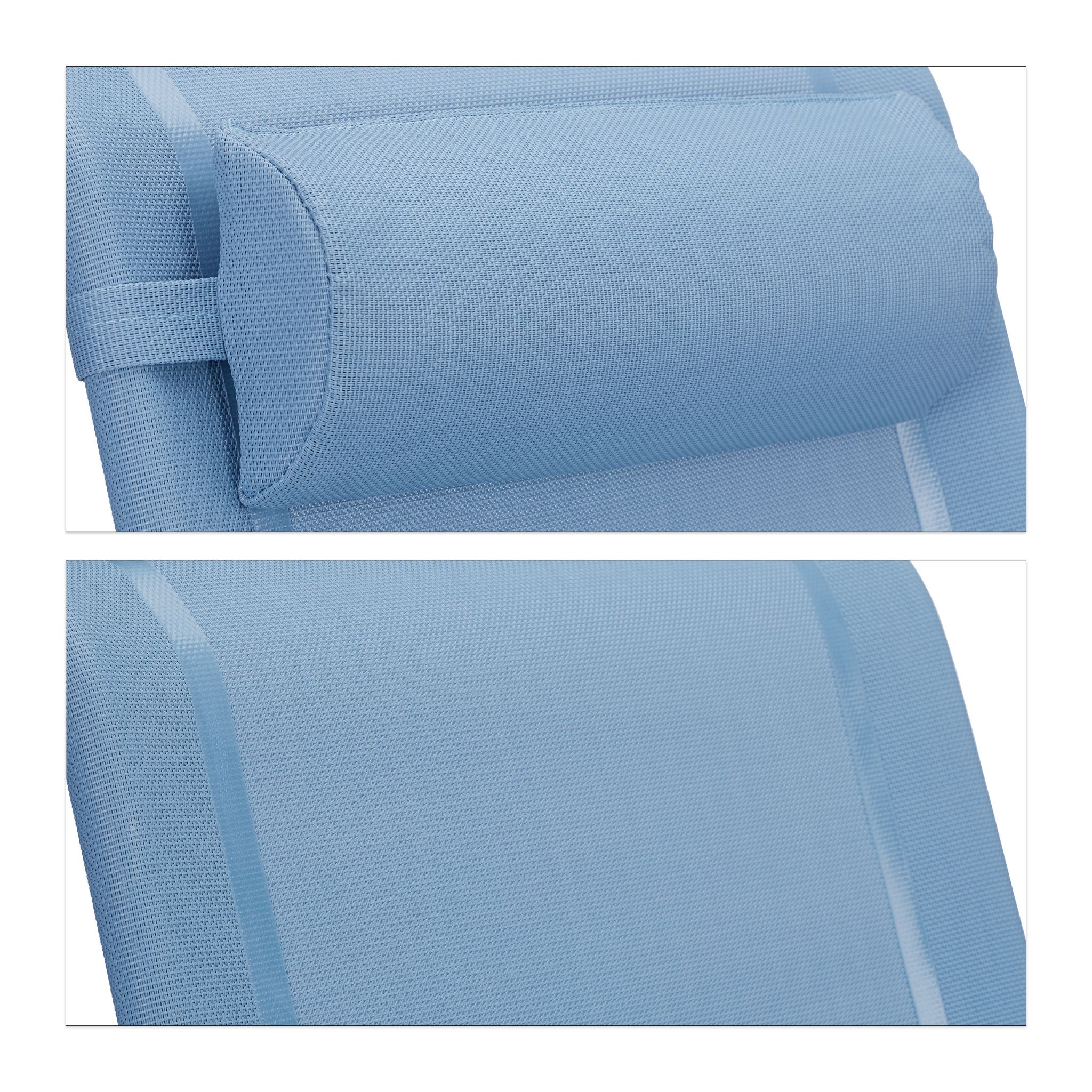 Klappbarer Liegestuhl mit Nackenkissen Hellblau-Grau von Relaxdays