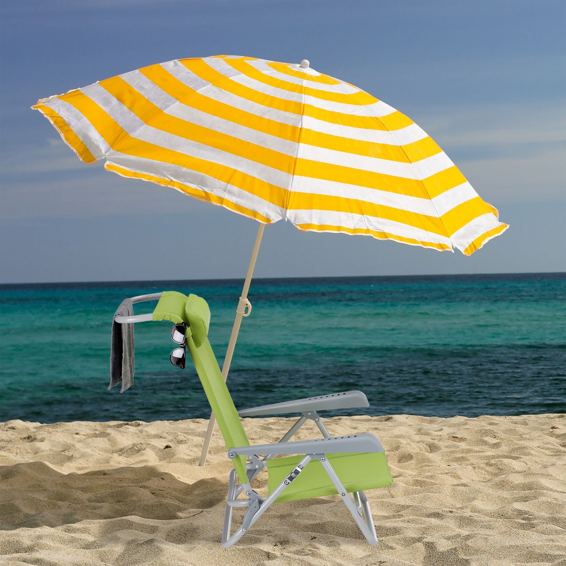 Klappbarer Liegestuhl mit Nackenkissen Grün-Grau von Relaxdays