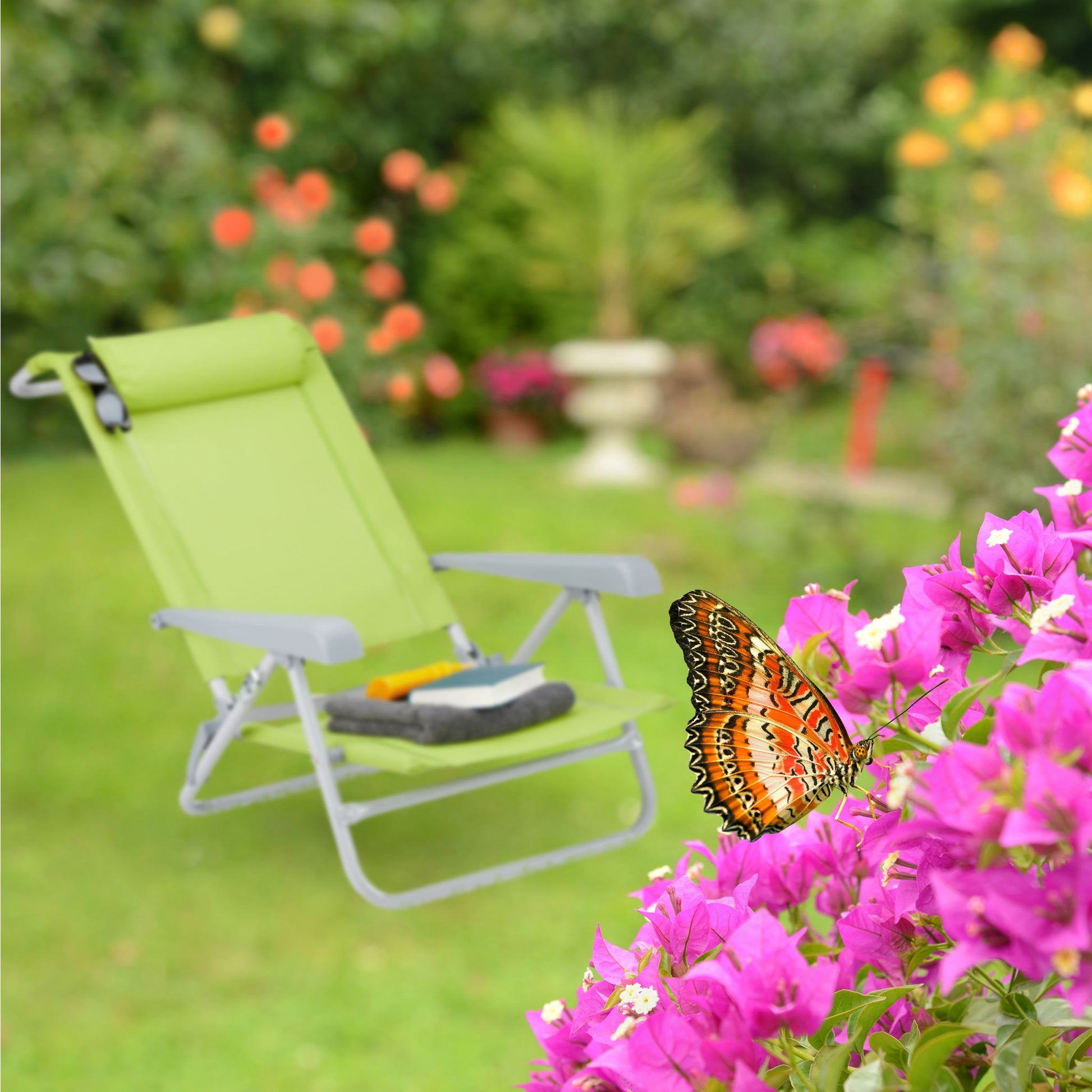 Klappbarer Liegestuhl mit Nackenkissen Grün-Grau von Relaxdays