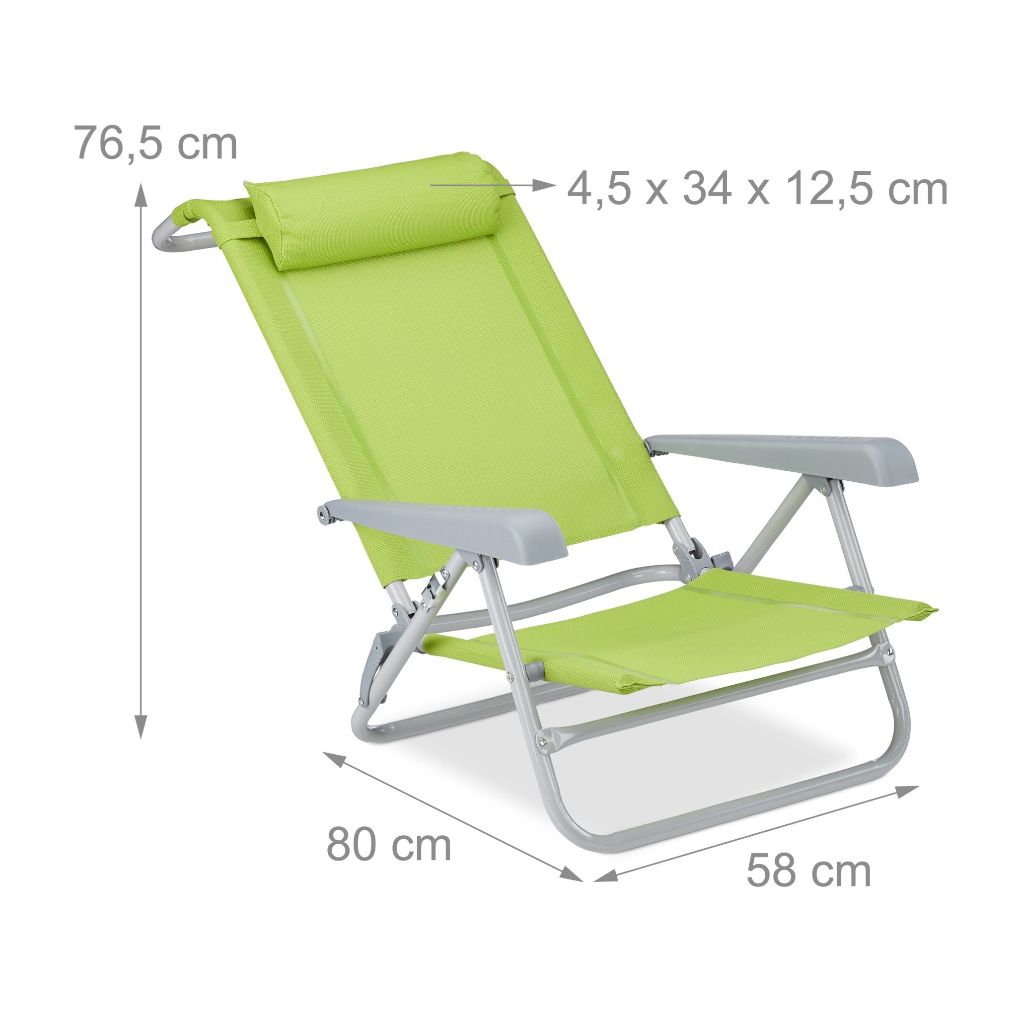Klappbarer Liegestuhl mit Nackenkissen Grün-Grau von Relaxdays