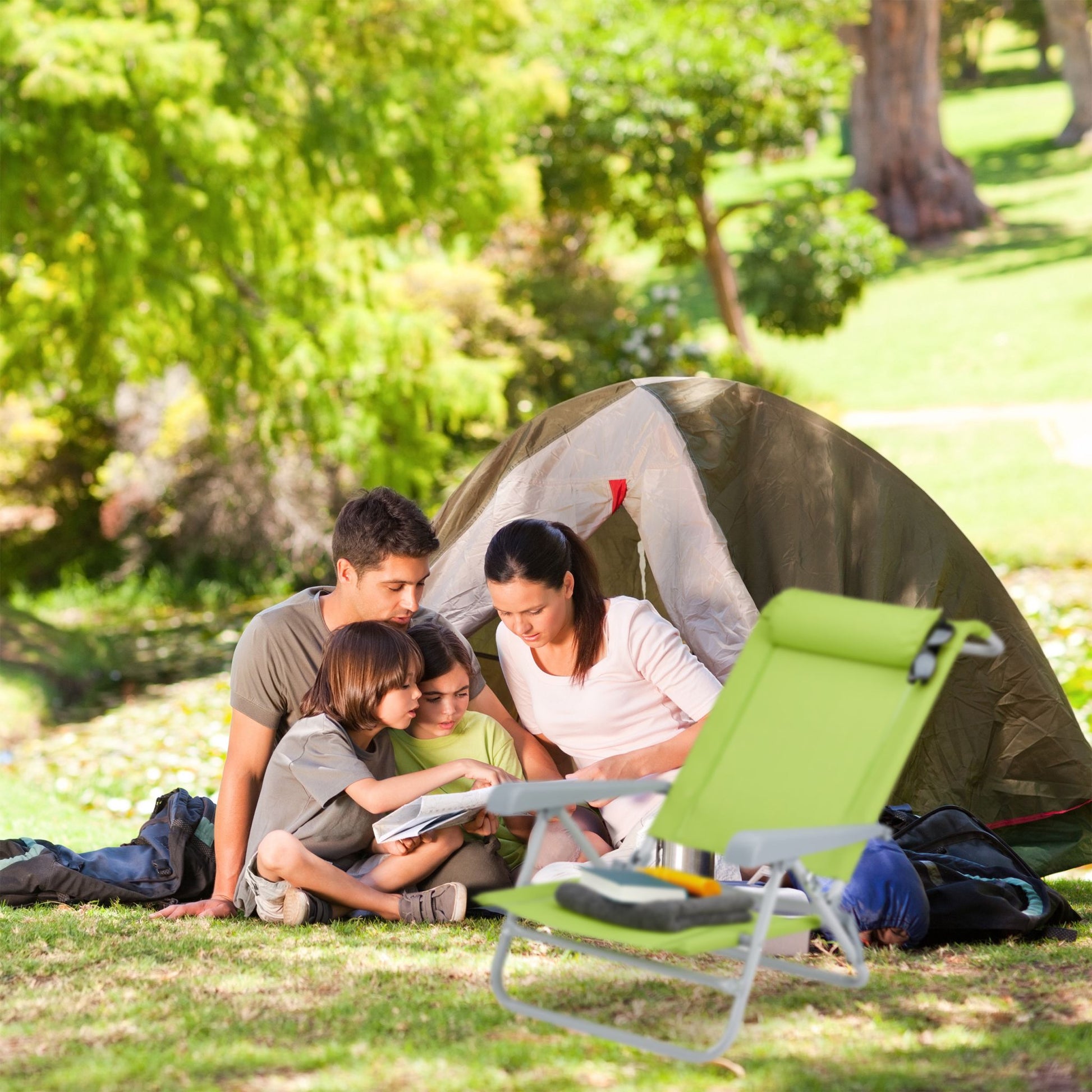Klappbarer Liegestuhl mit Nackenkissen Grün-Grau von Relaxdays