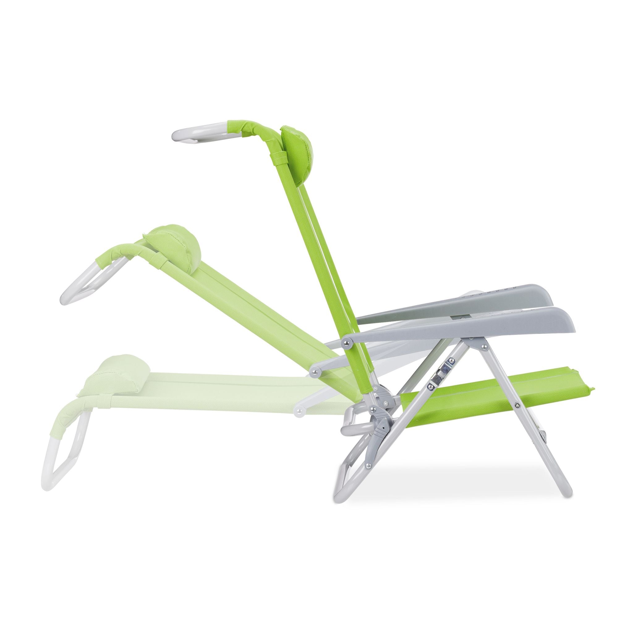 Klappbarer Liegestuhl mit Nackenkissen Grün-Grau von Relaxdays