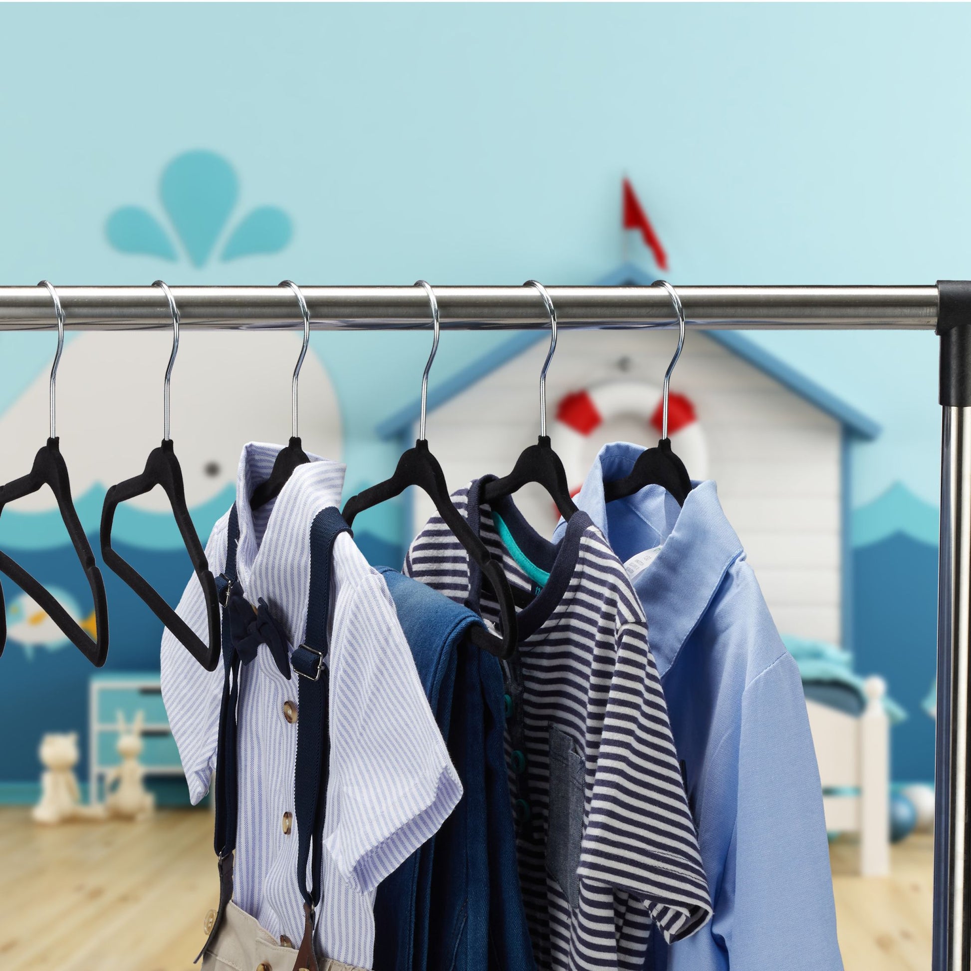 Kinderkleiderbügel Samt Schwarz-Silber von Relaxdays
