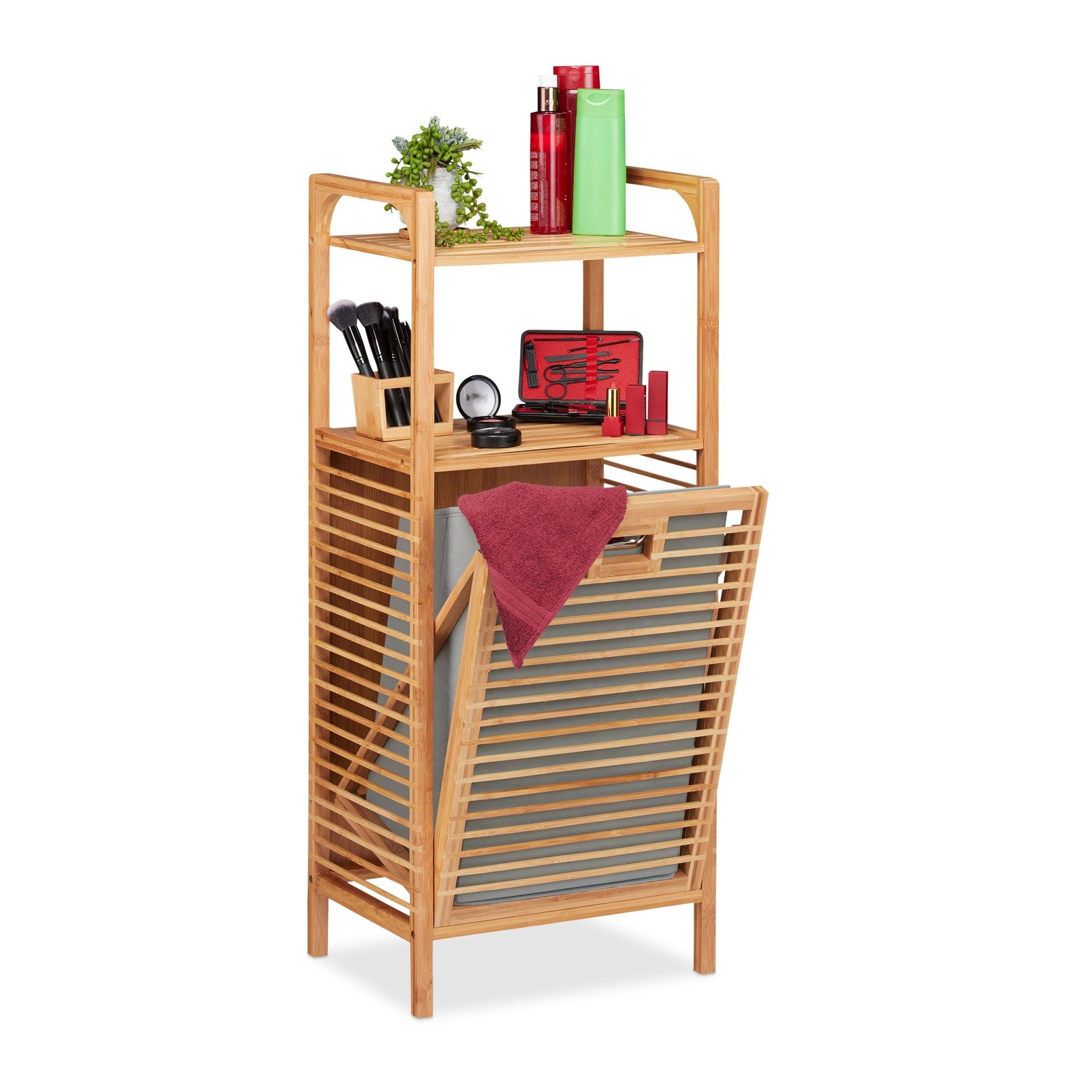 Badregal mit Wäschekorb Hellbraun-Grau von Relaxdays