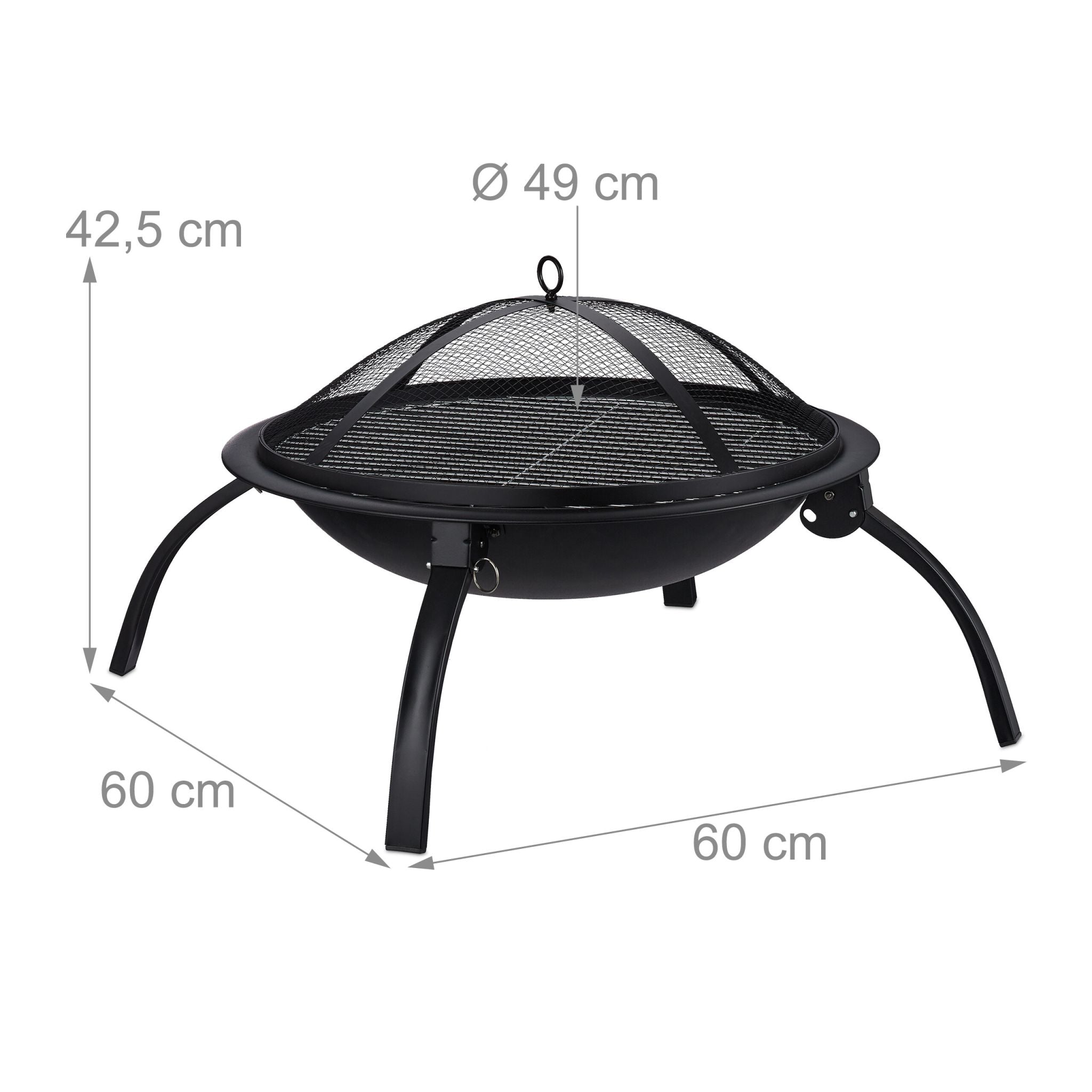 XL Feuerschale mit Grillzubehör Schwarz-Silber