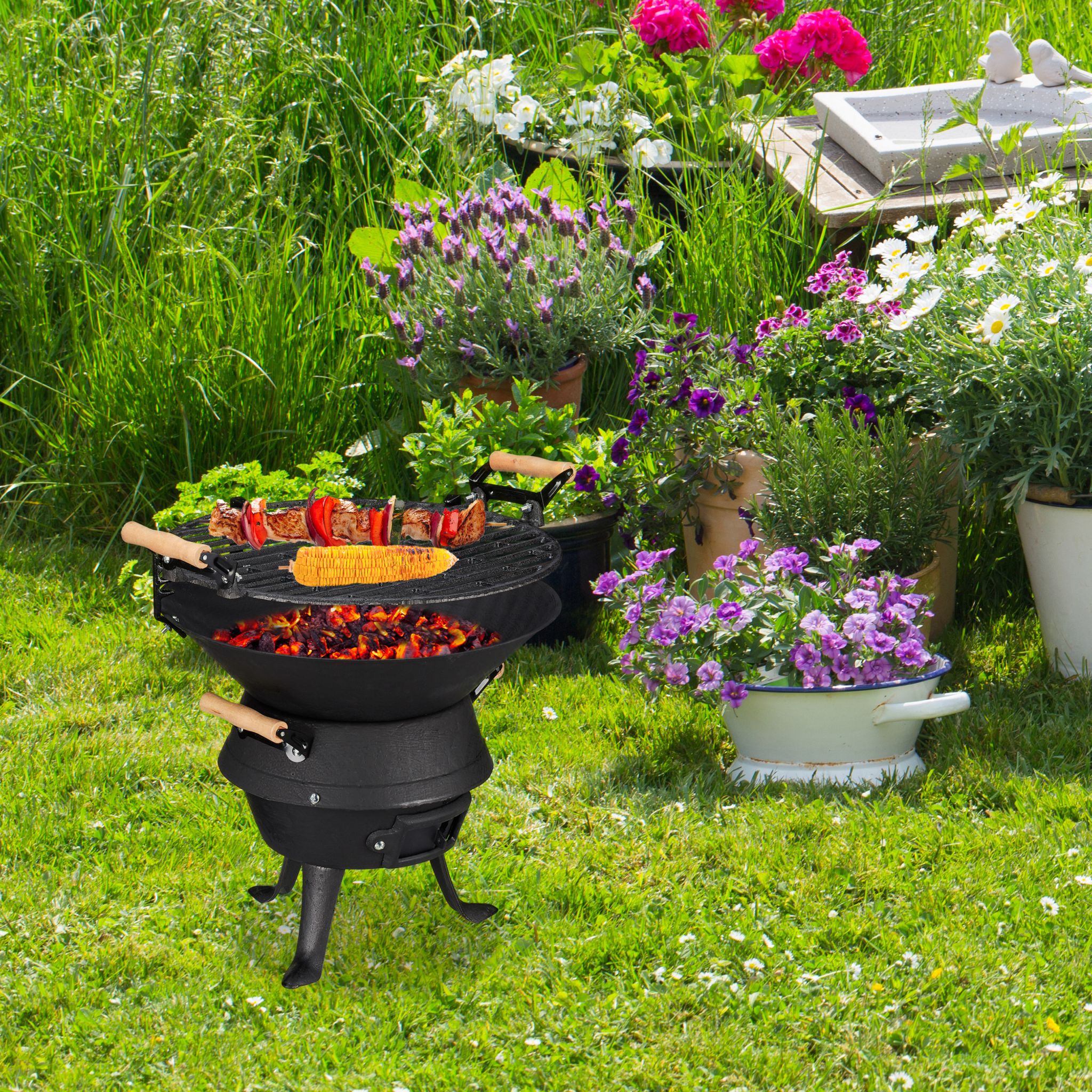 Grillfass Gusseisen Hellbraun-Schwarz von Relaxdays