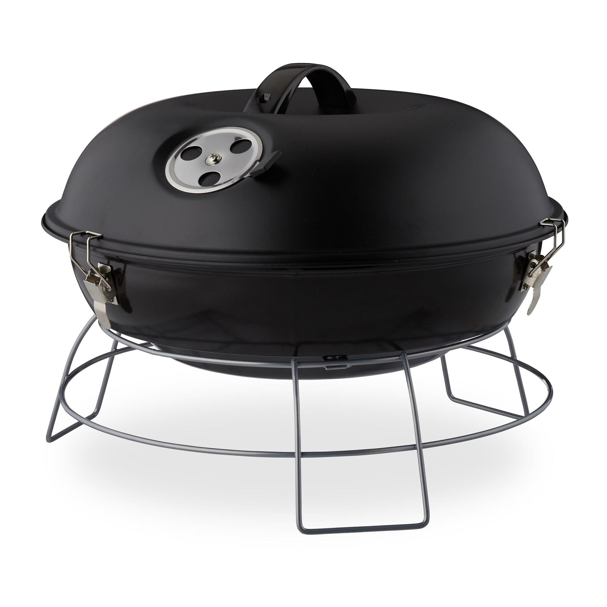 Kugelgrill tragbar Schwarz-Silber von Relaxdays