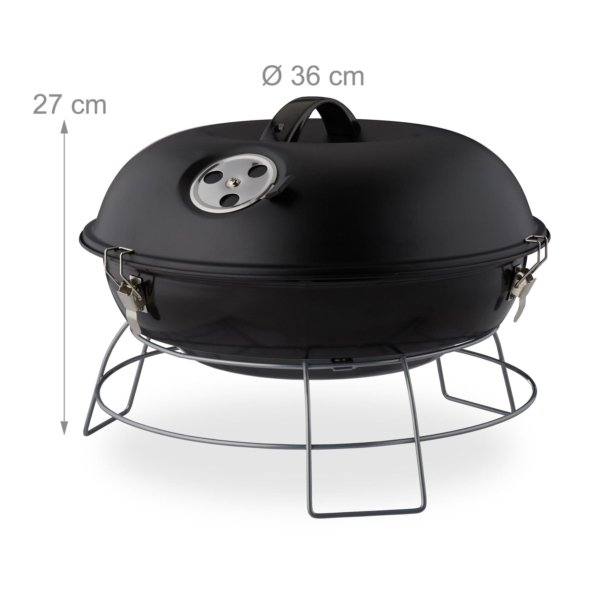 Kugelgrill tragbar Schwarz-Silber von Relaxdays