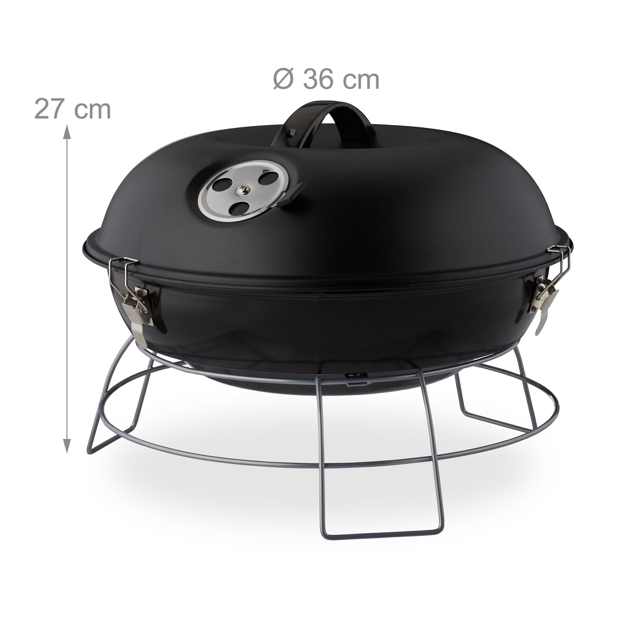 Kugelgrill tragbar Schwarz-Silber von Relaxdays