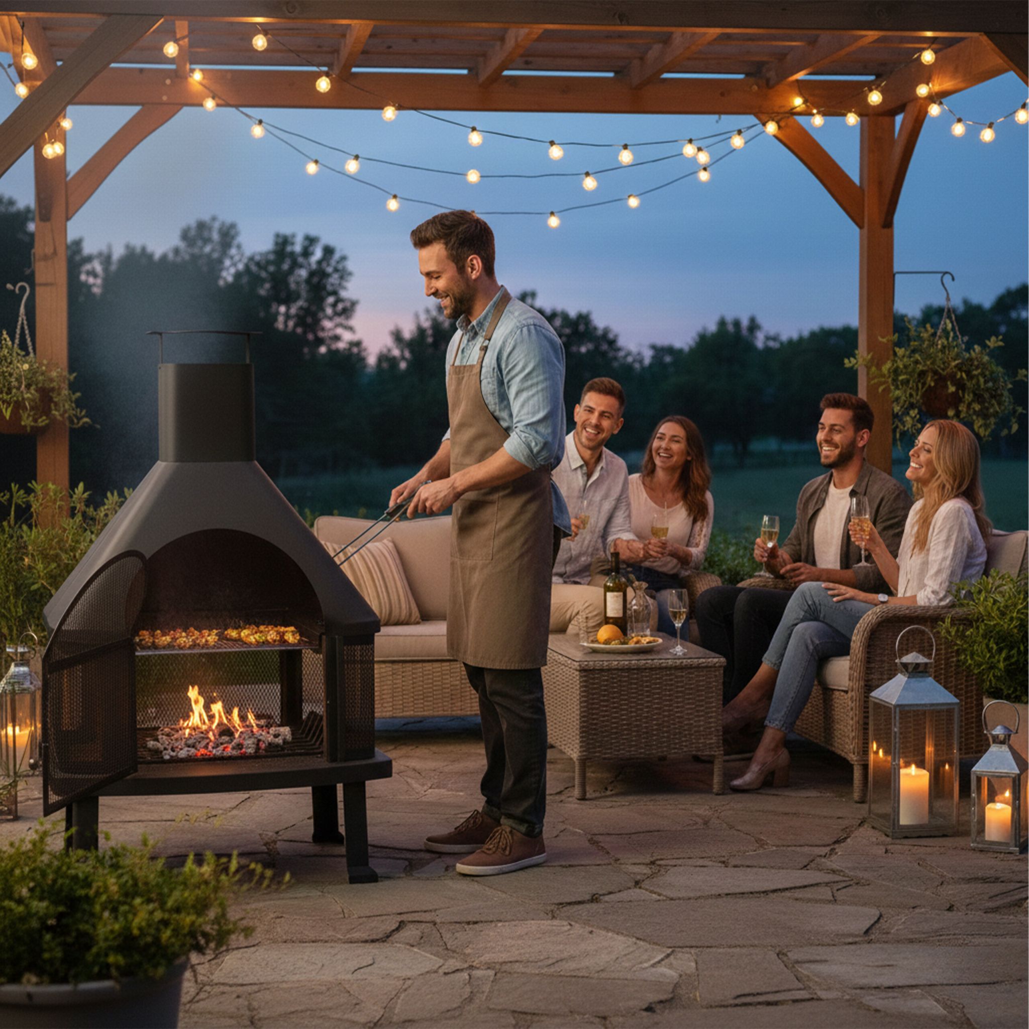 Terrassenofen mit Grill Schwarz
