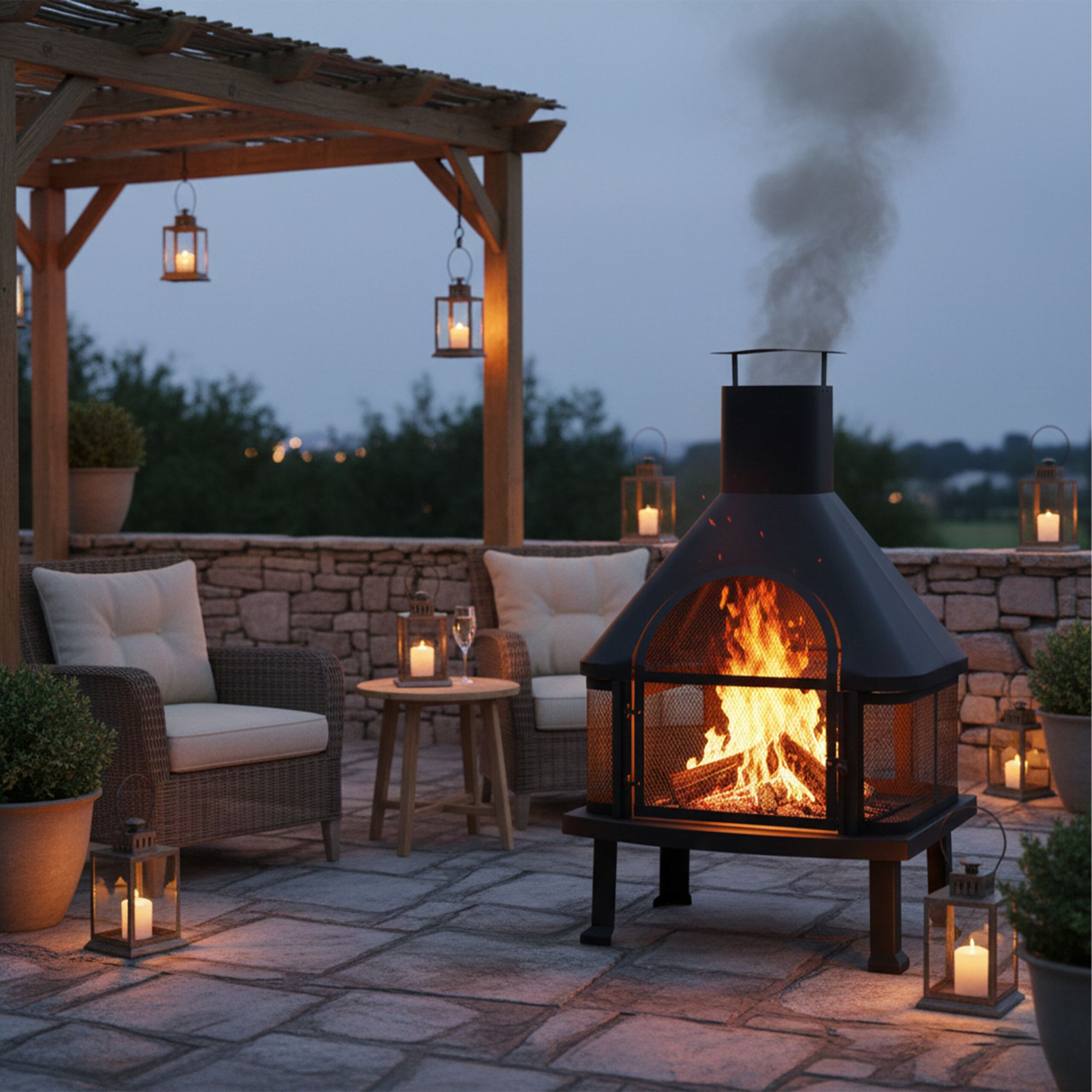 Terrassenofen mit Grill Schwarz