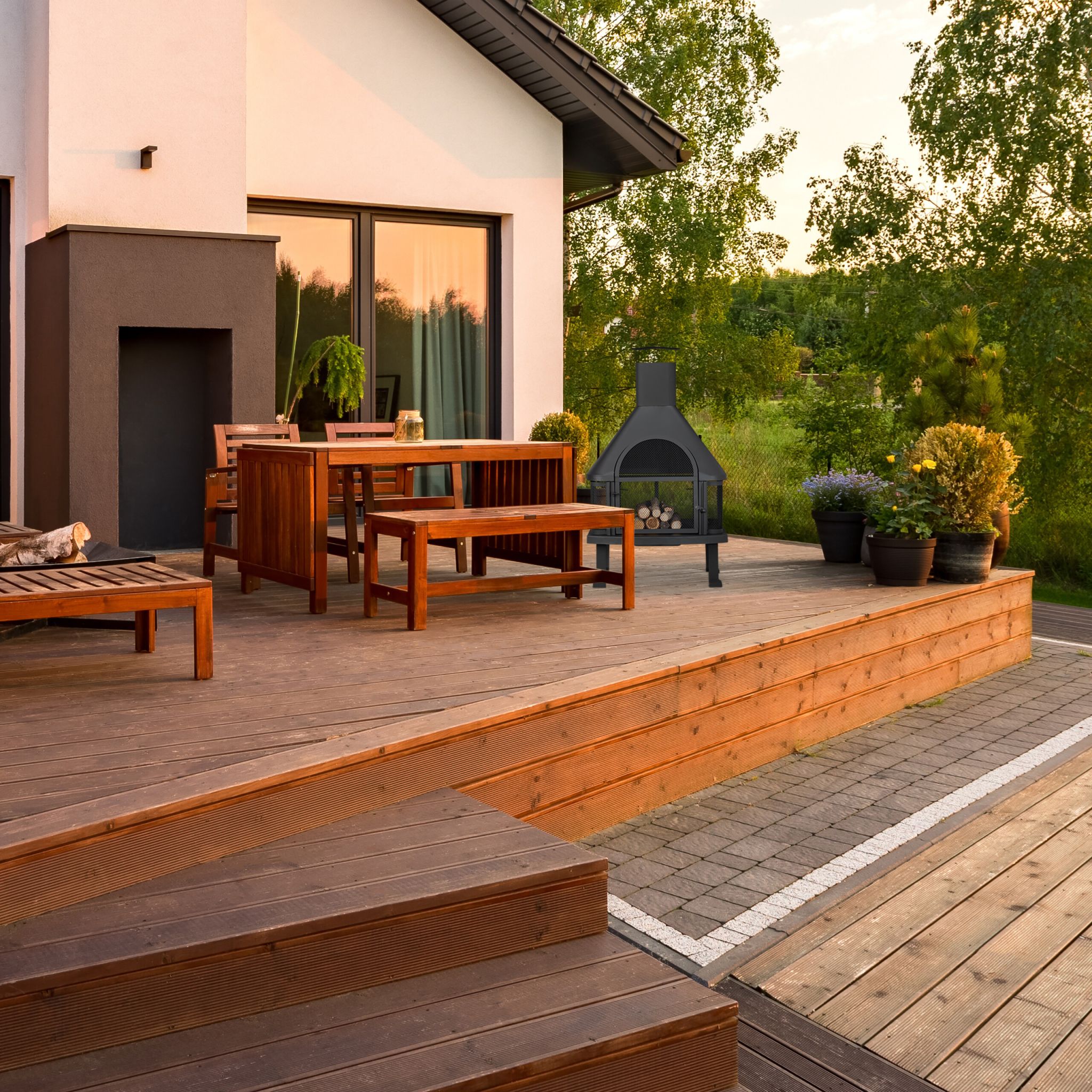 Terrassenofen mit Grill Schwarz