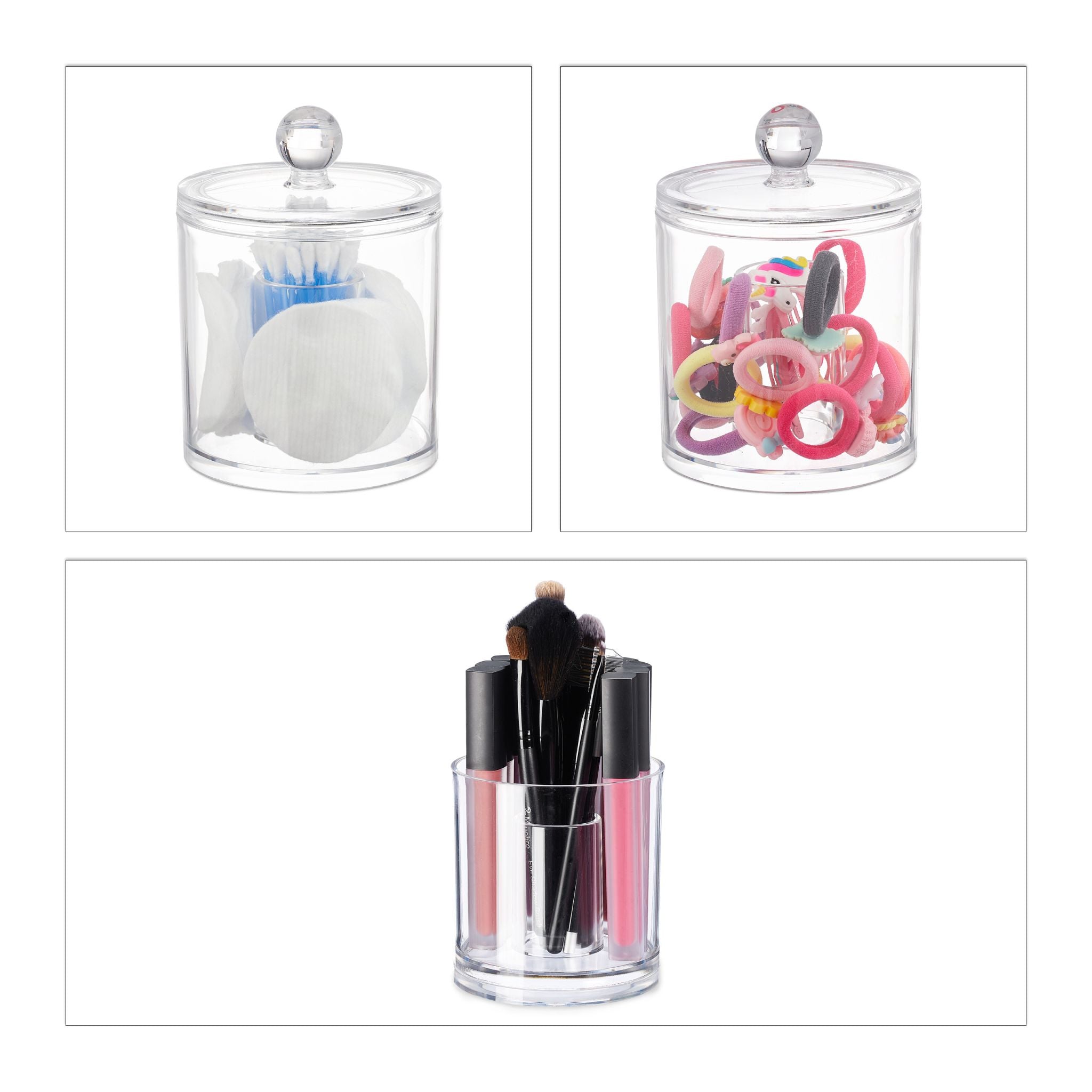 Wattestäbchen Aufbewahrung 3er-Set Transparent von Relaxdays