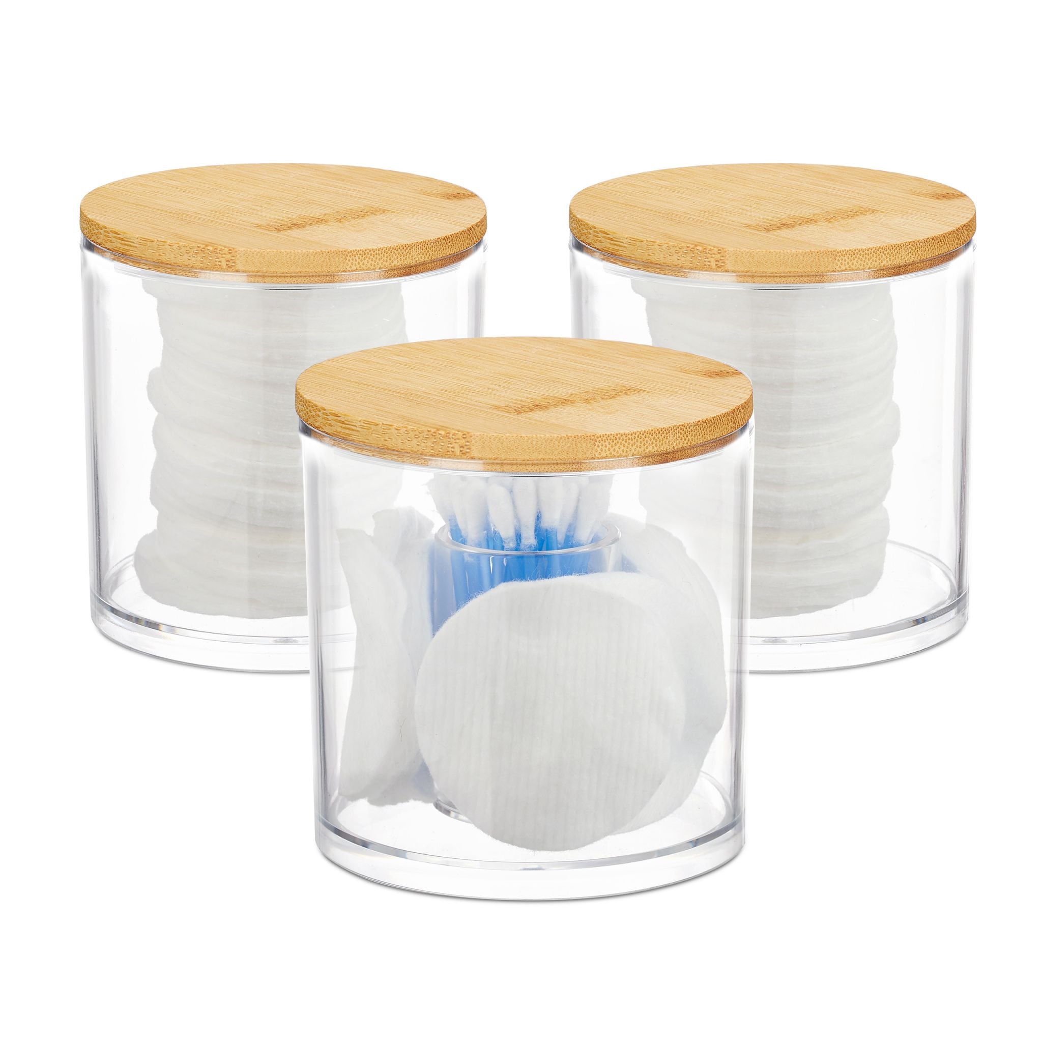 Wattestäbchen Aufbewahrung 3er-Set Hellbraun-Transparent