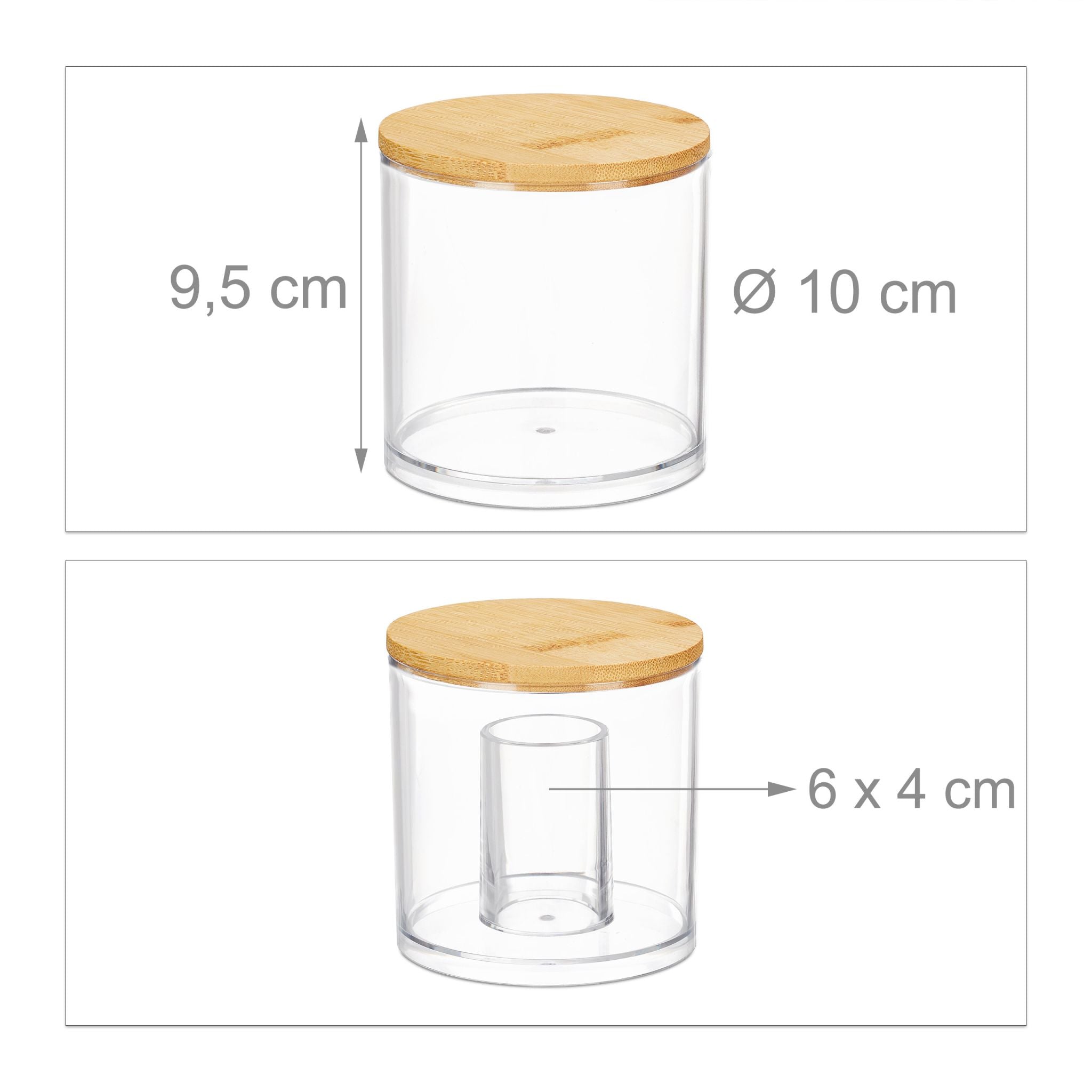 Wattestäbchen Aufbewahrung 3er-Set Hellbraun-Transparent