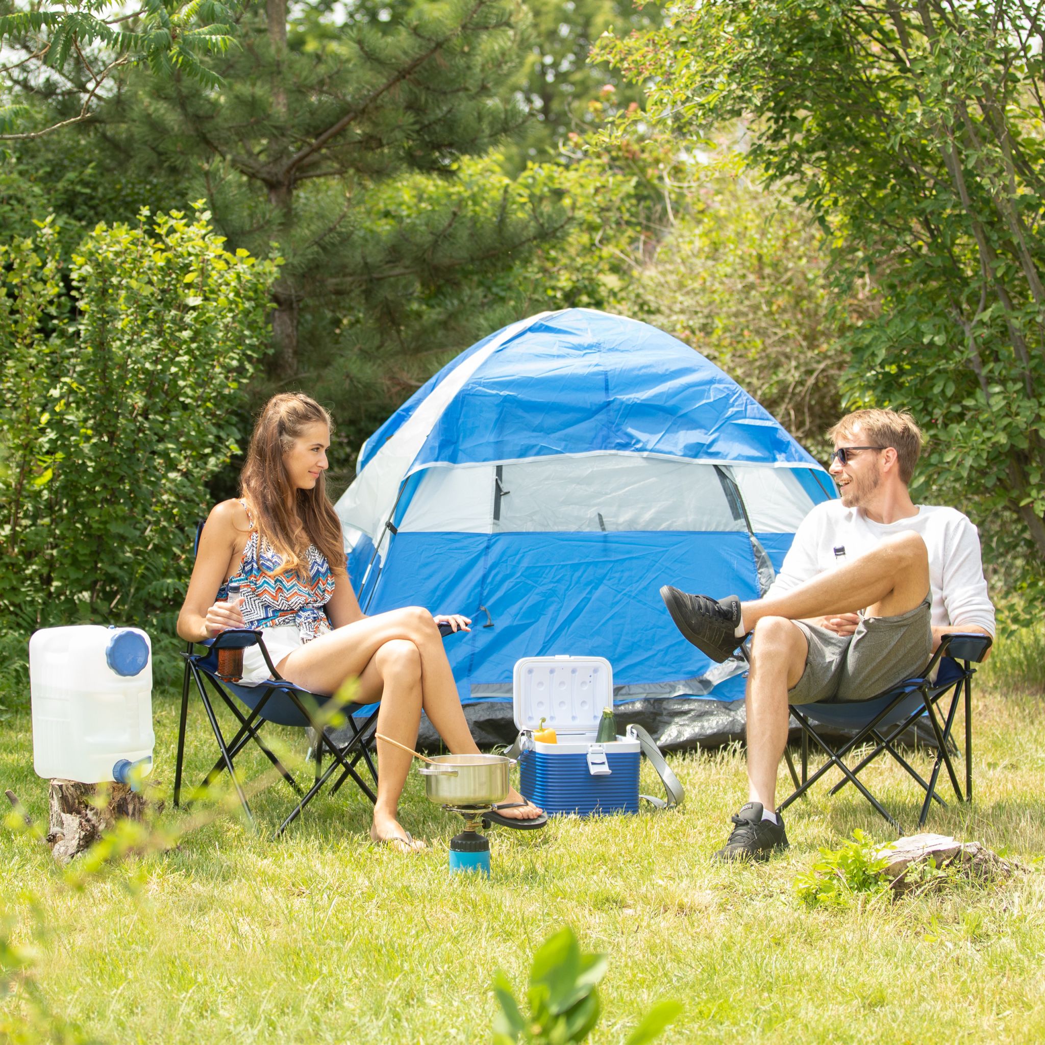 Wasserkanister mit Hahn Weiss-Blau von Relaxdays