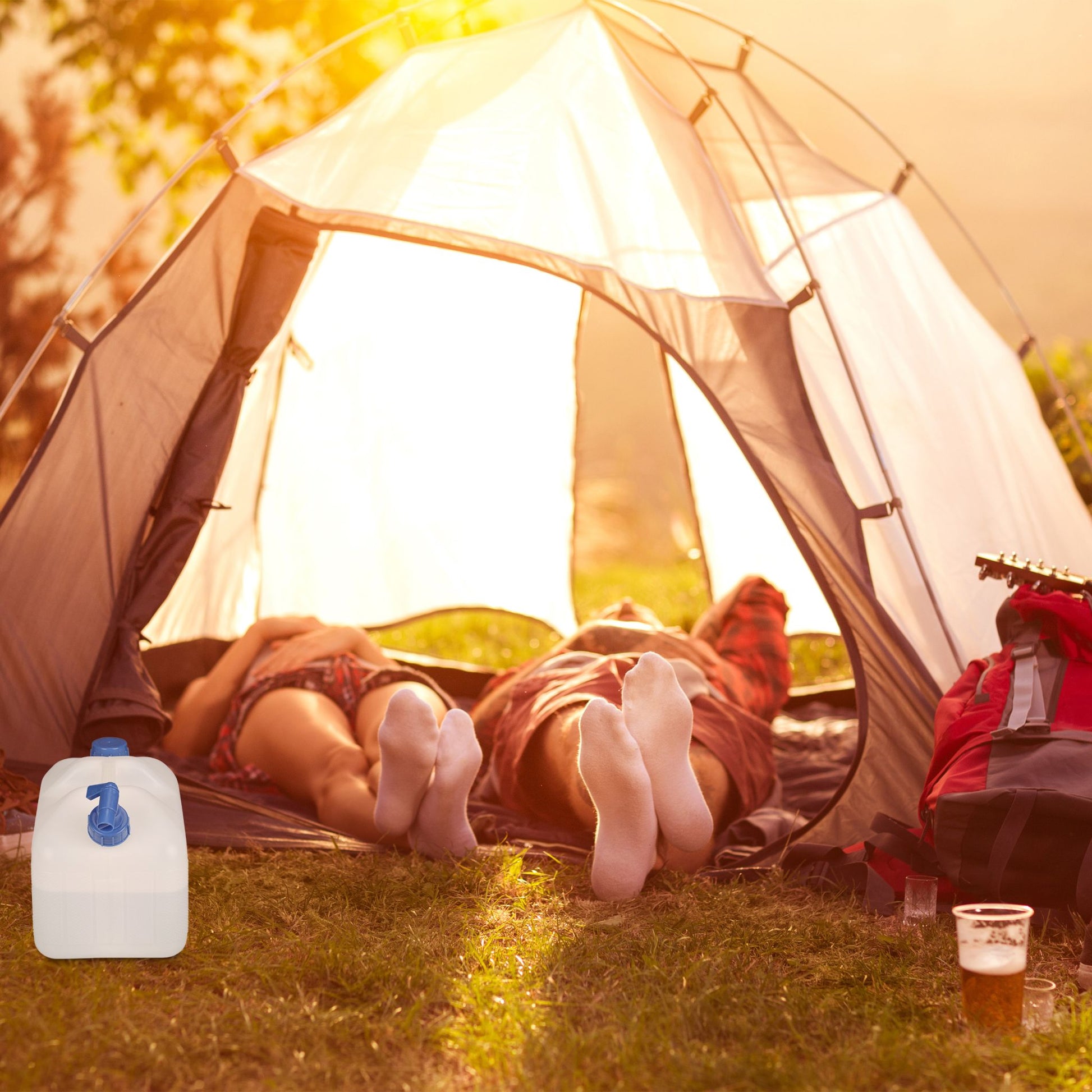 Wasserkanister mit Hahn Weiss-Blau von Relaxdays