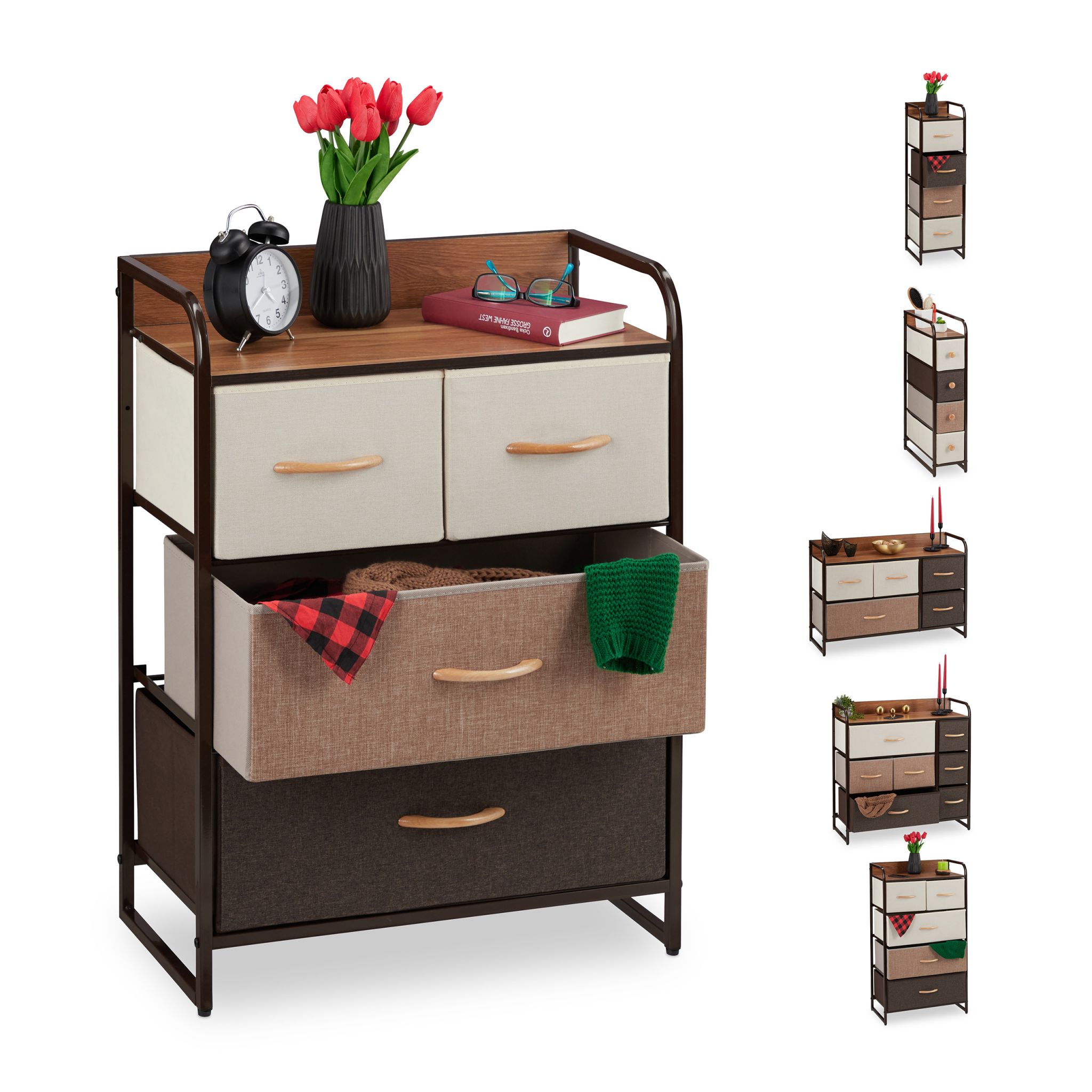 Schubladenschrank vers. Designs Beige-Braun-Hellbraun von Relaxdays