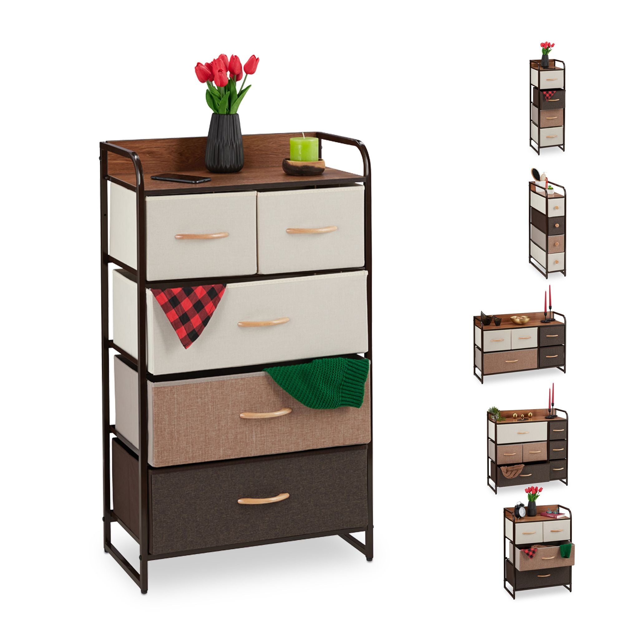 Schubladenschrank vers. Designs Beige-Braun-Hellbraun von Relaxdays