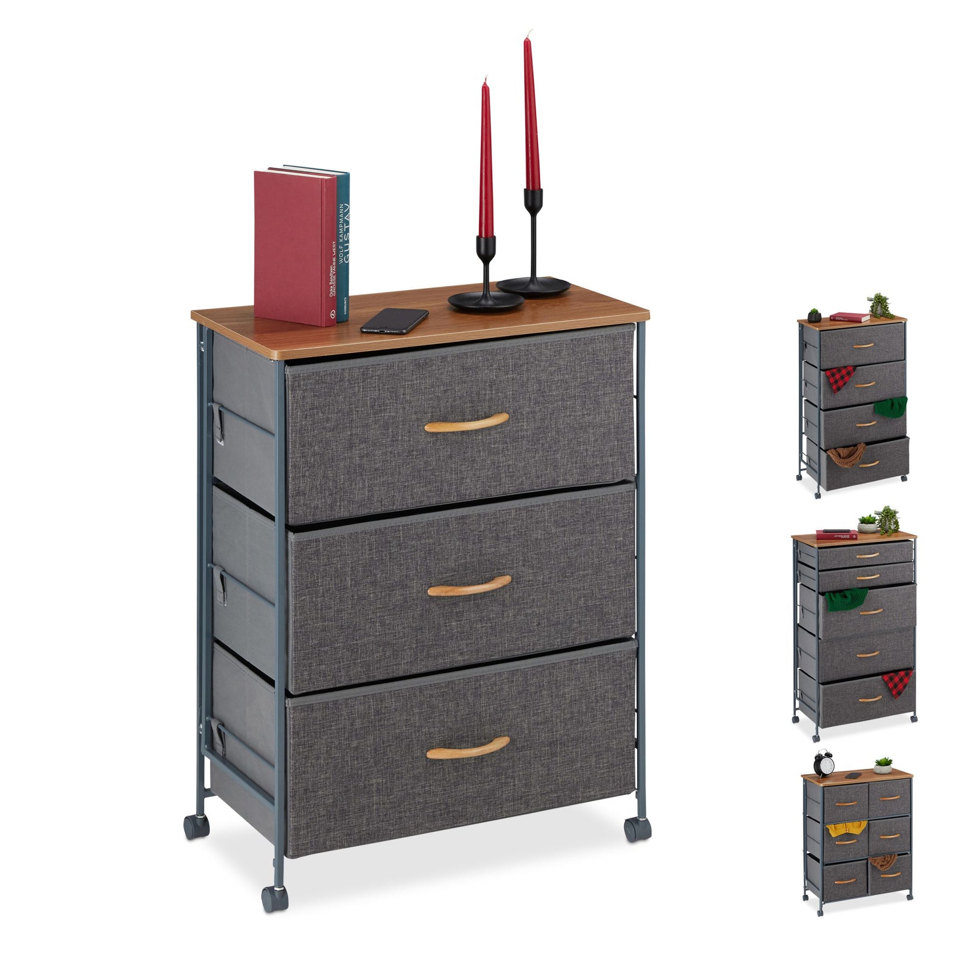 Schubladenschrank mit Rollen Anthrazit-Hellbraun von Relaxdays