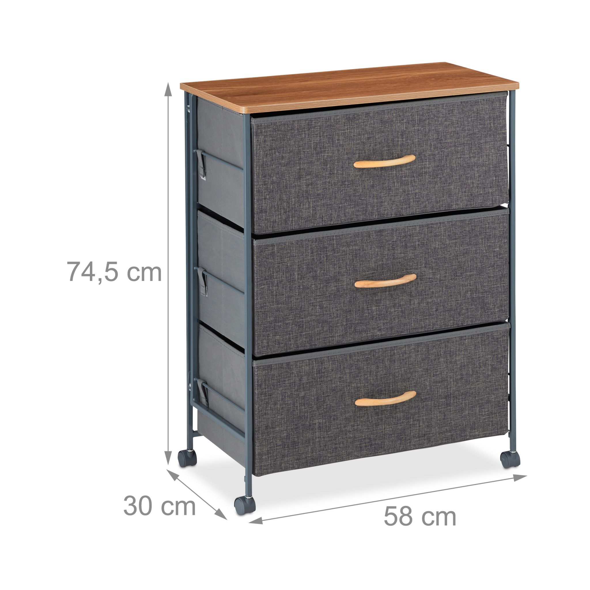 Schubladenschrank mit Rollen Anthrazit-Hellbraun von Relaxdays