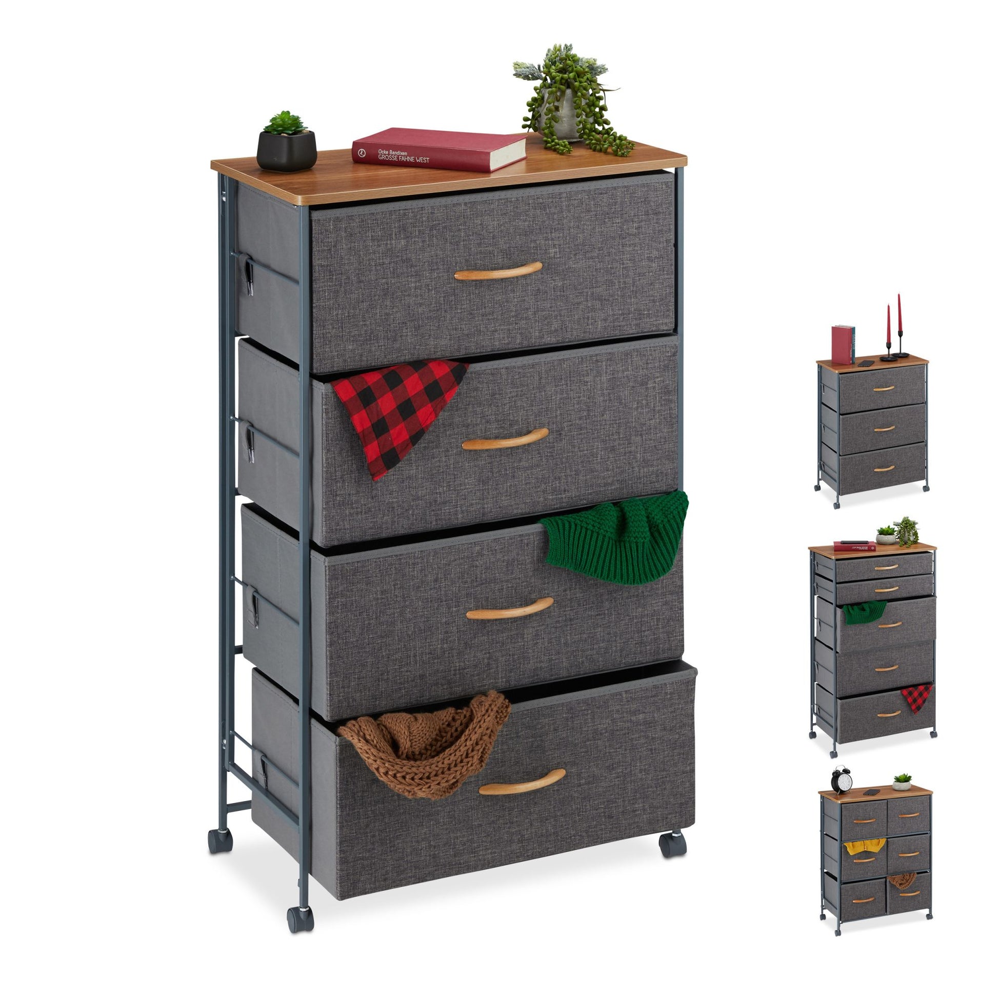 Schubladenschrank mit Rollen Anthrazit-Hellbraun von Relaxdays