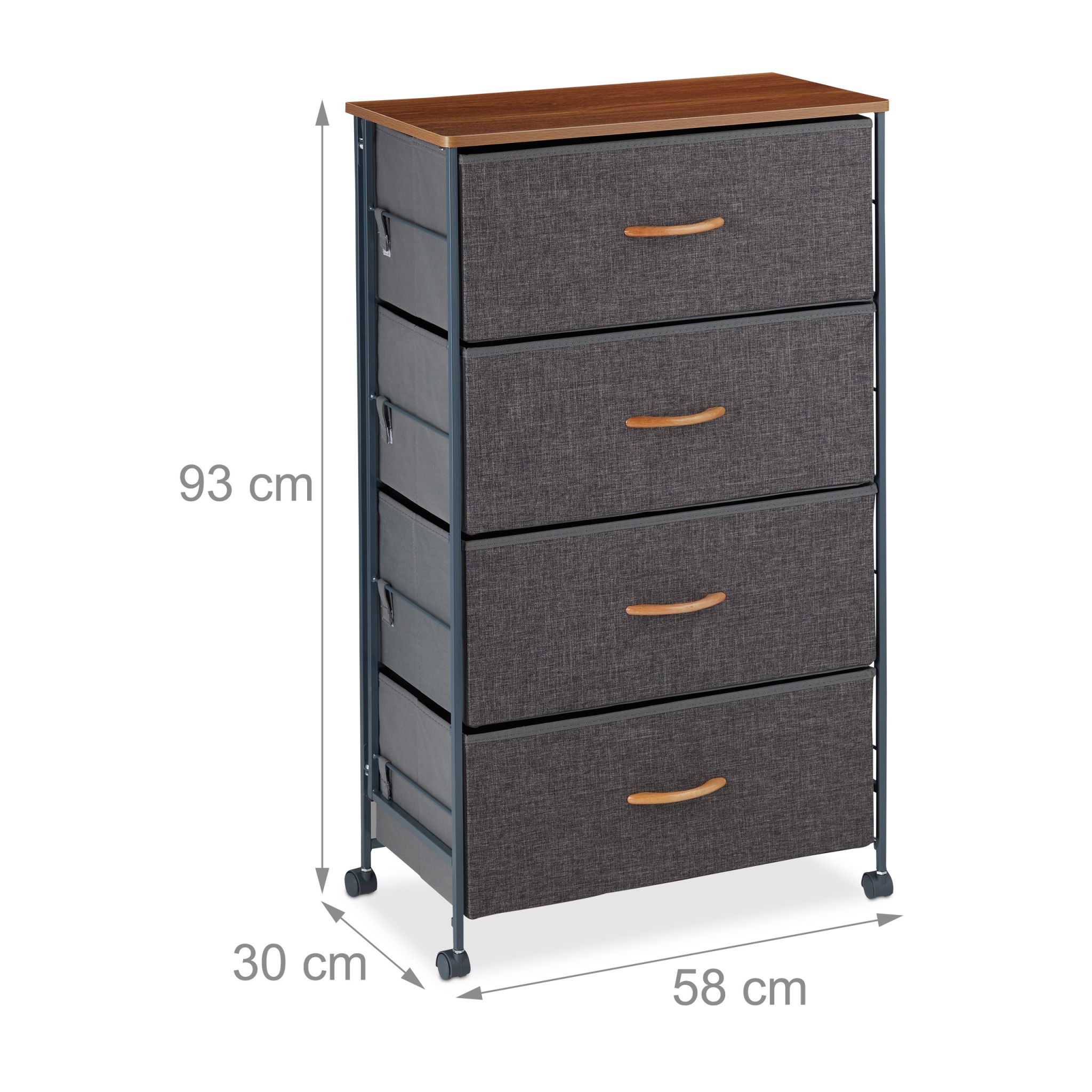 Schubladenschrank mit Rollen Anthrazit-Hellbraun von Relaxdays