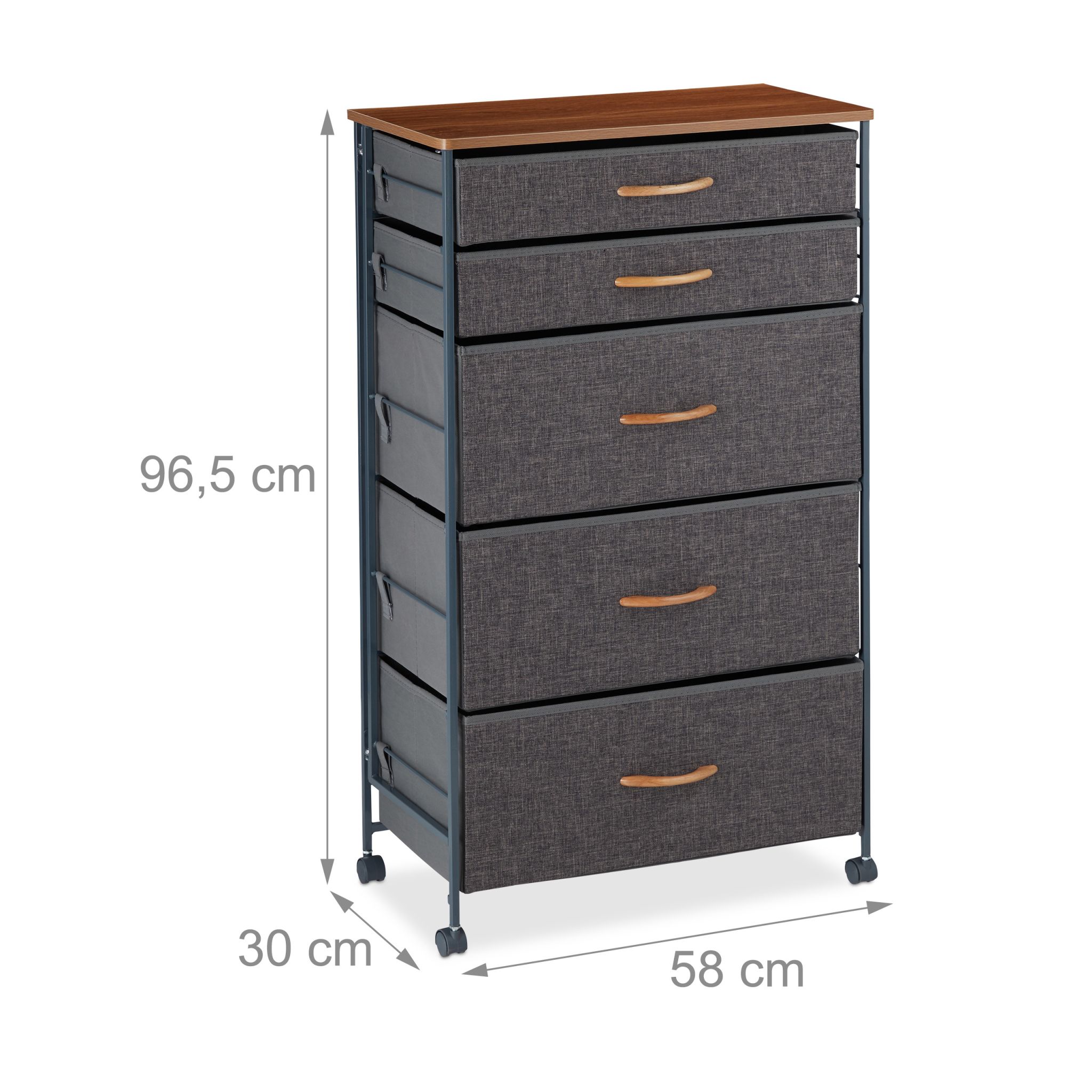 Schubladenschrank mit Rollen Anthrazit-Hellbraun von Relaxdays