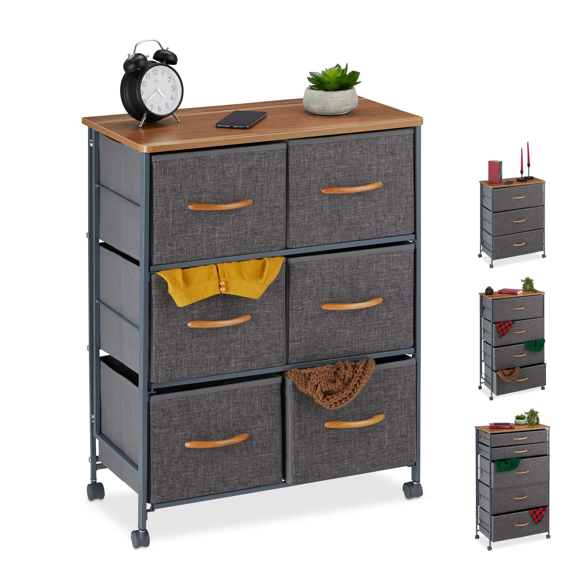 Schubladenschrank mit Rollen Anthrazit-Hellbraun von Relaxdays