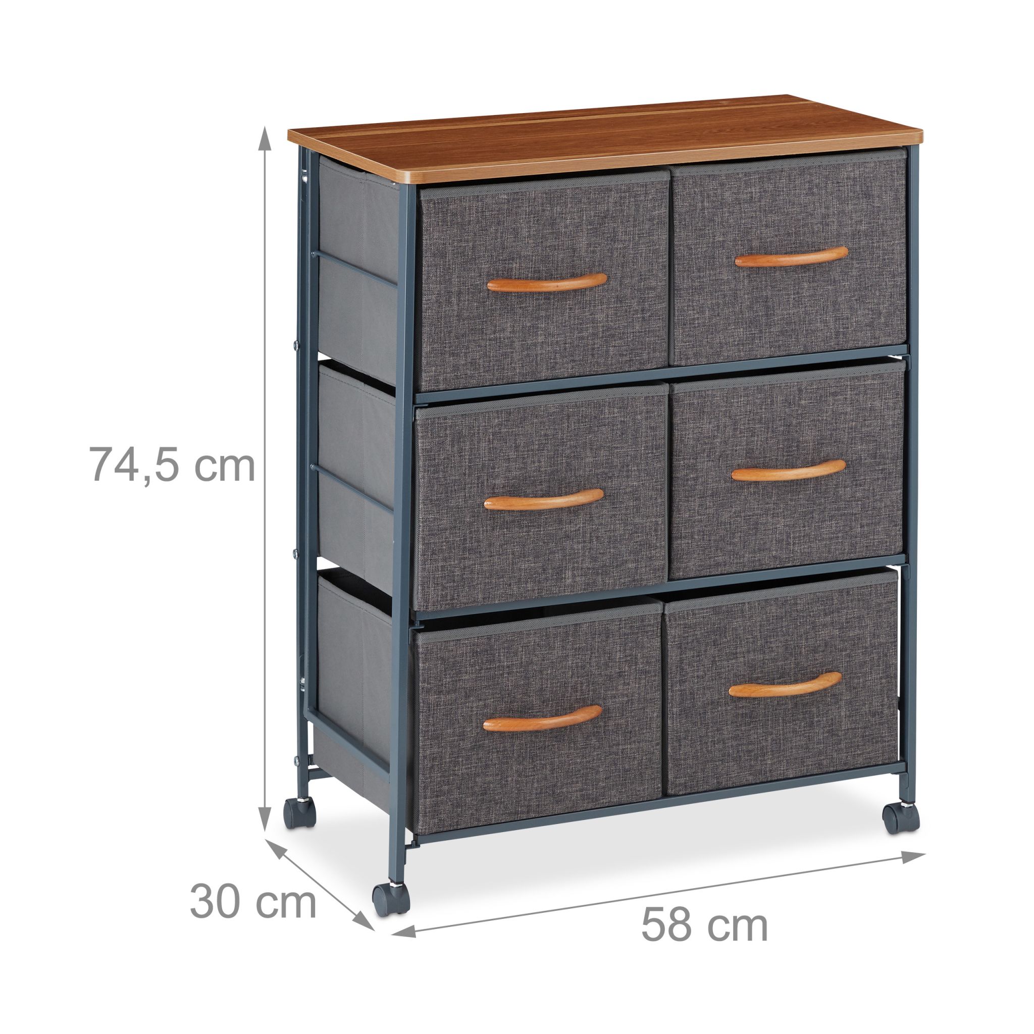 Schubladenschrank mit Rollen Anthrazit-Hellbraun von Relaxdays