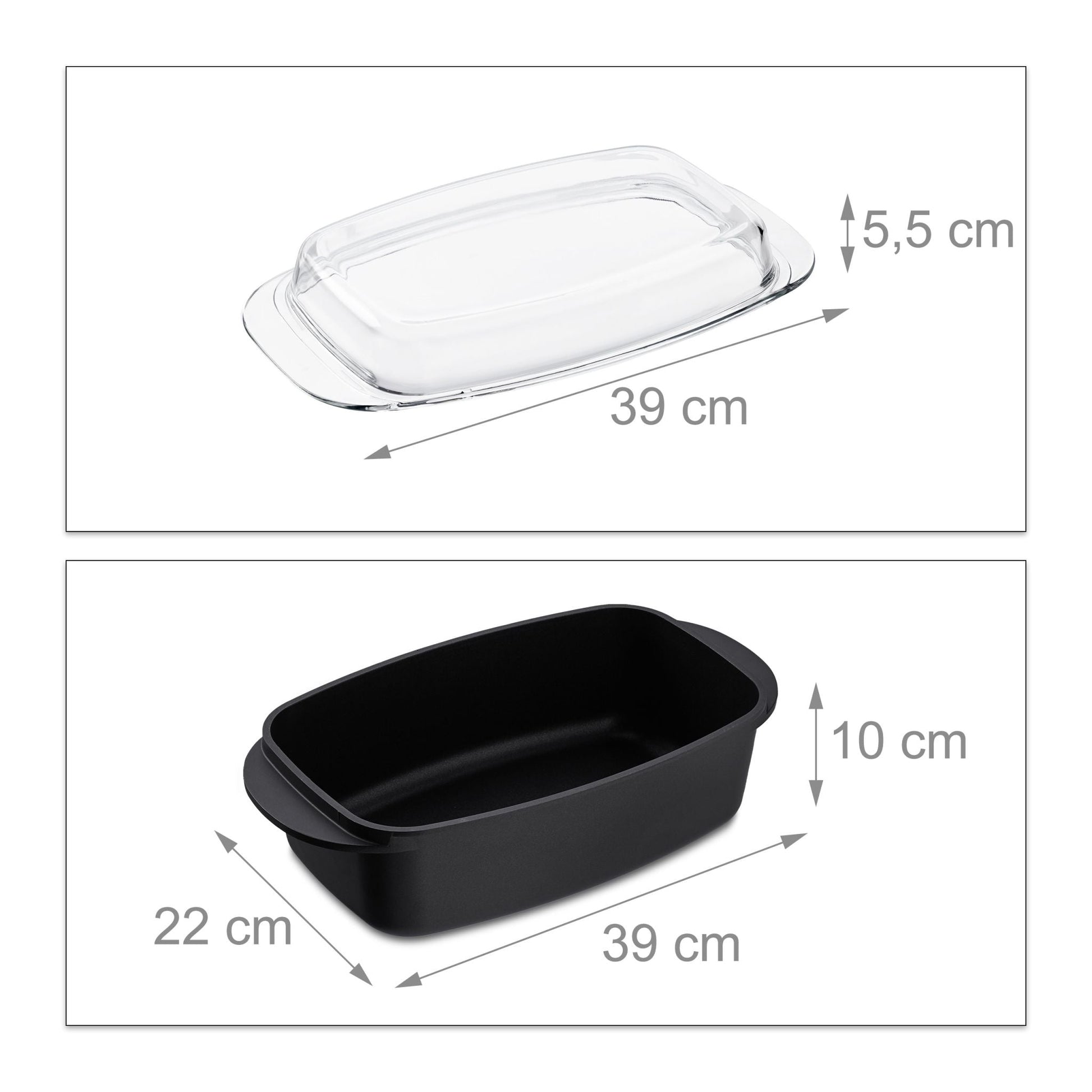 Bräter mit Deckel Schwarz-Transparent von Relaxdays
