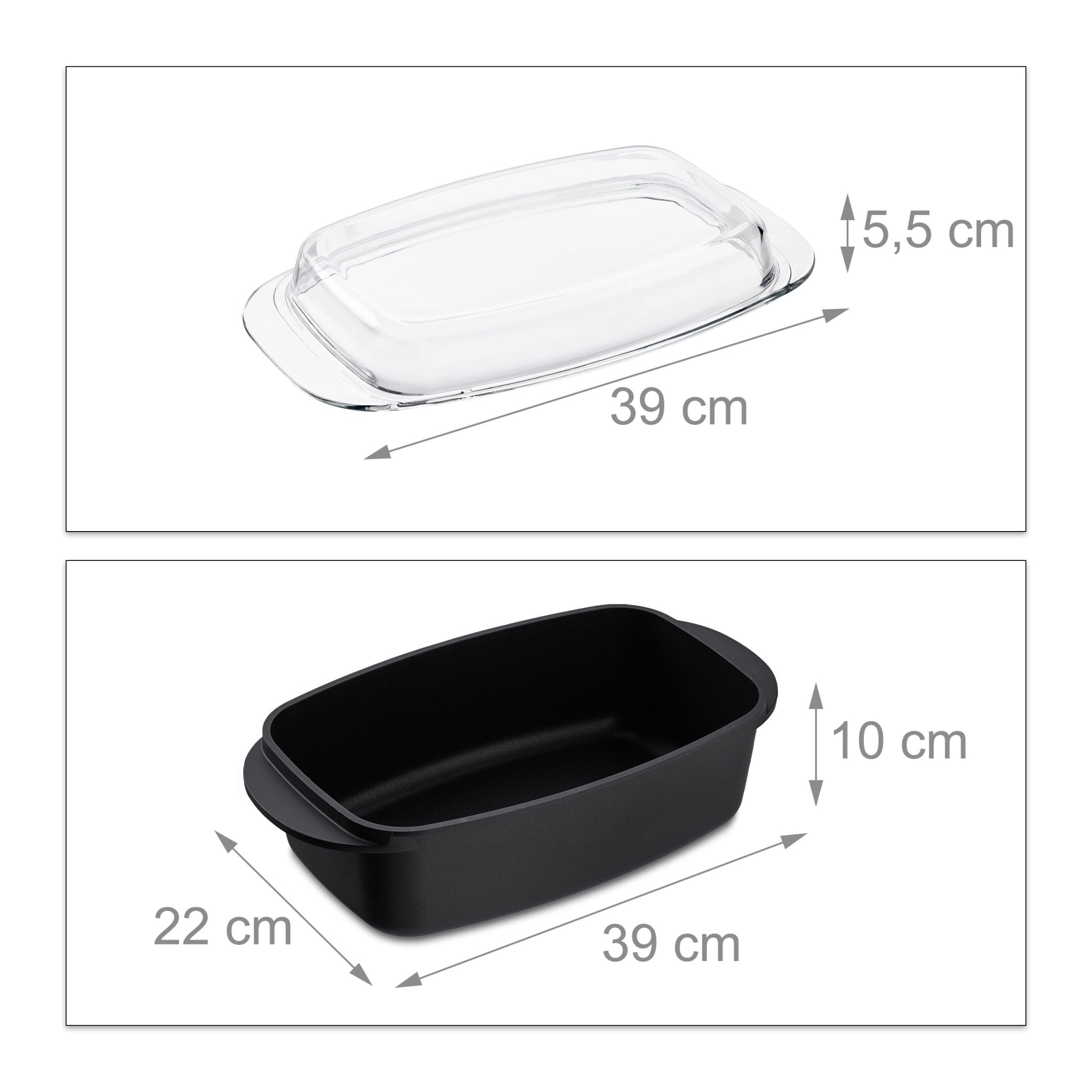 Bräter mit Deckel Schwarz-Transparent von Relaxdays