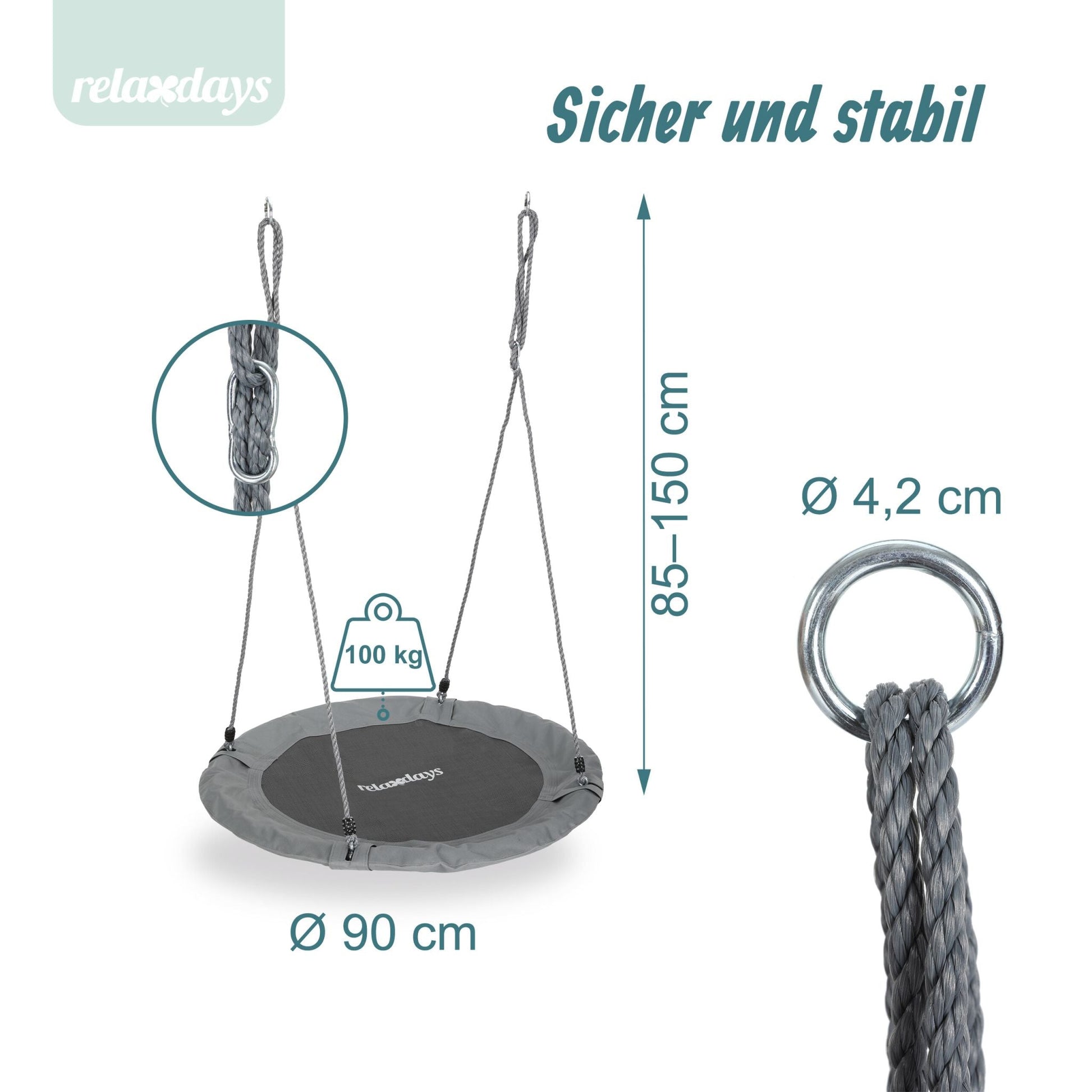 Nestschaukel 90cm Weiss-Schwarz-Grau von Relaxdays