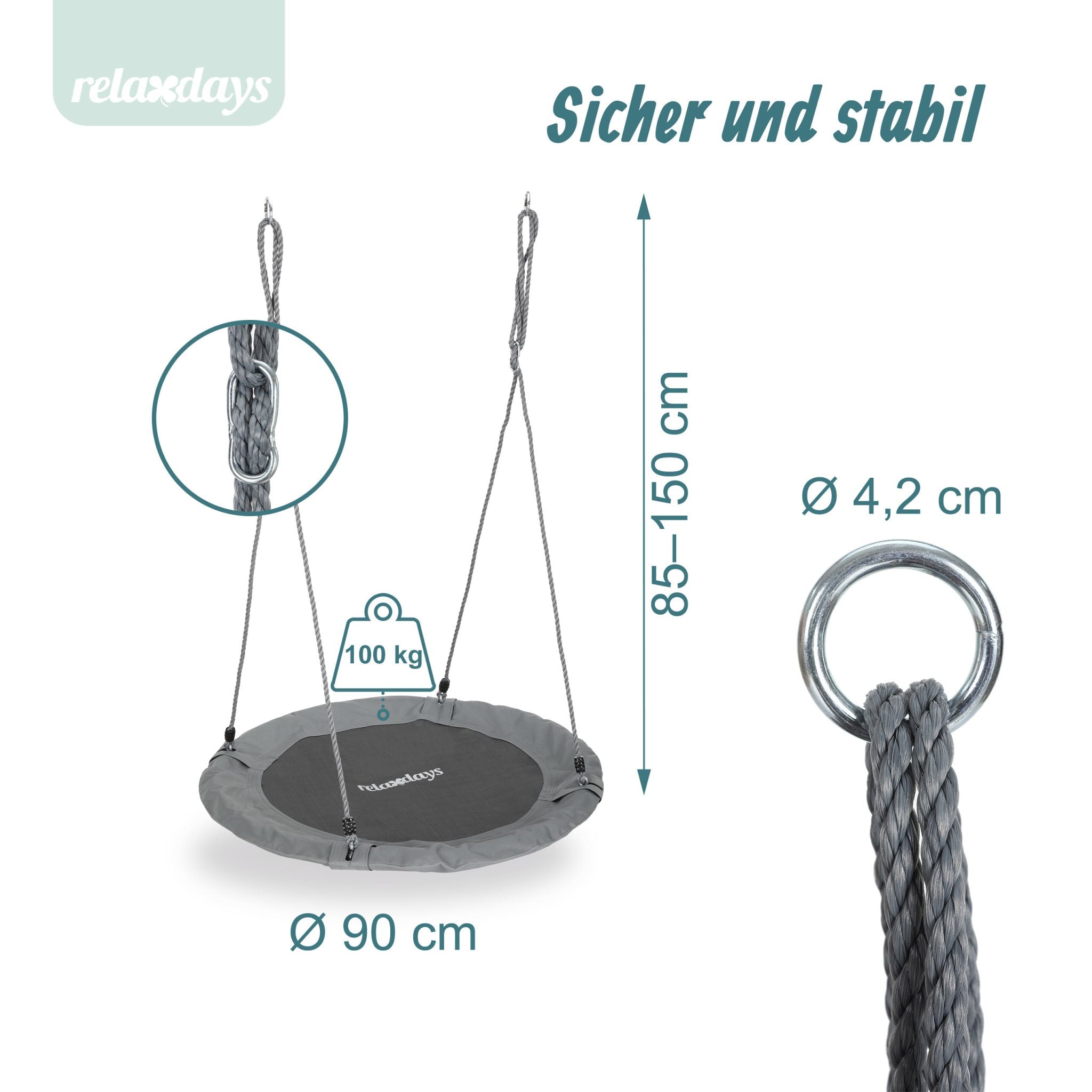 Nestschaukel 90cm Weiss-Schwarz-Grau von Relaxdays