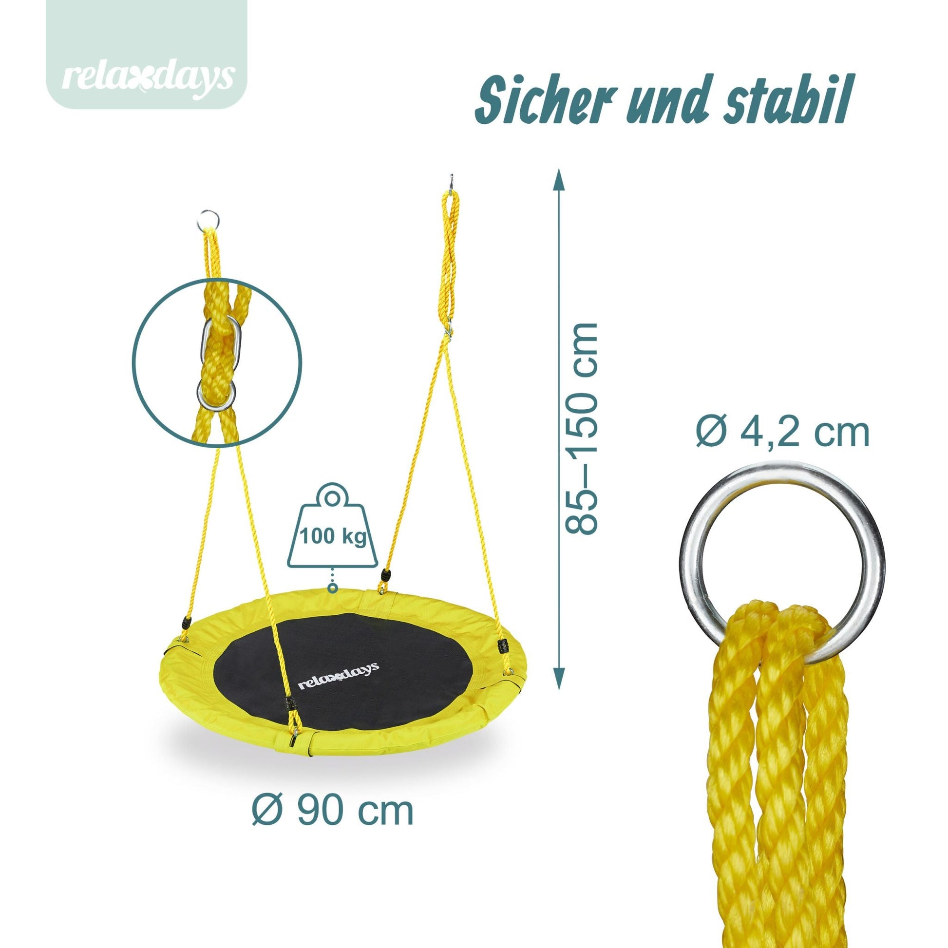 Nestschaukel 90cm Weiss-Gelb-Schwarz von Relaxdays