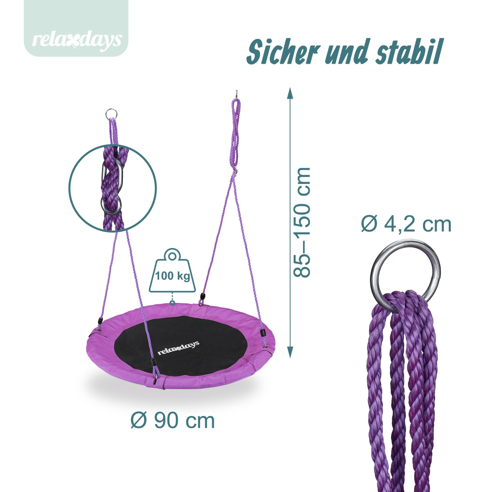 Nestschaukel 90cm Weiss-Lila-Schwarz von Relaxdays
